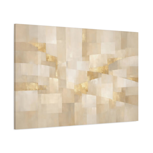 Main Mockup. Abstract Geometric Shapes Cream Gold Abstract shown as stretched canvas wall art