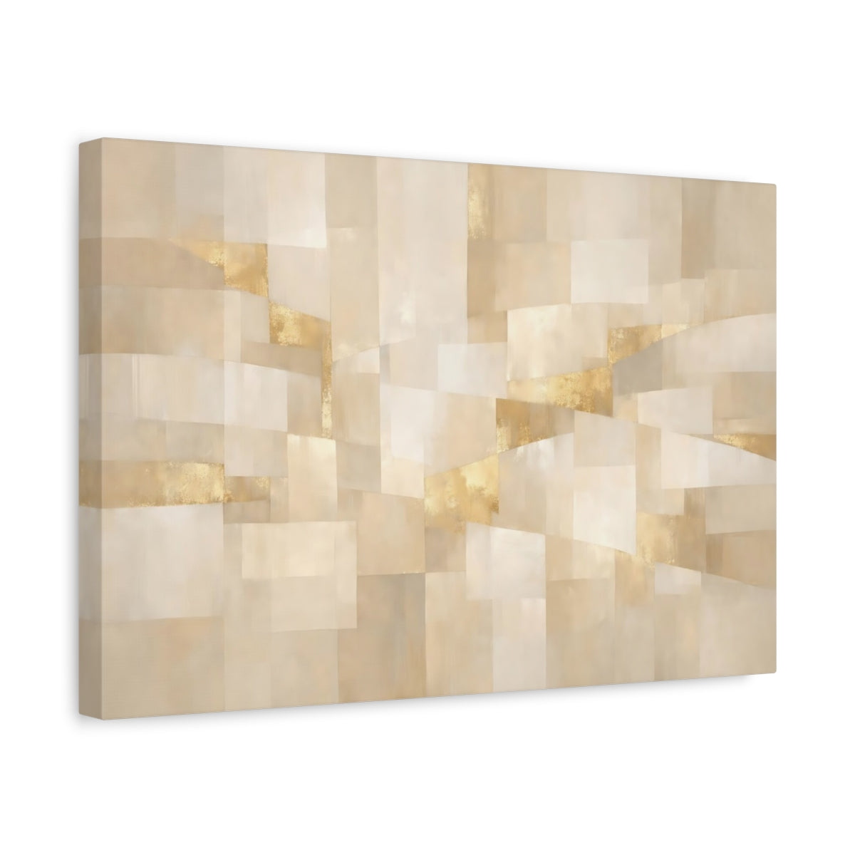 Side Mockup 4. Abstract Geometric Shapes Cream Gold Abstract shown as stretched canvas wall art