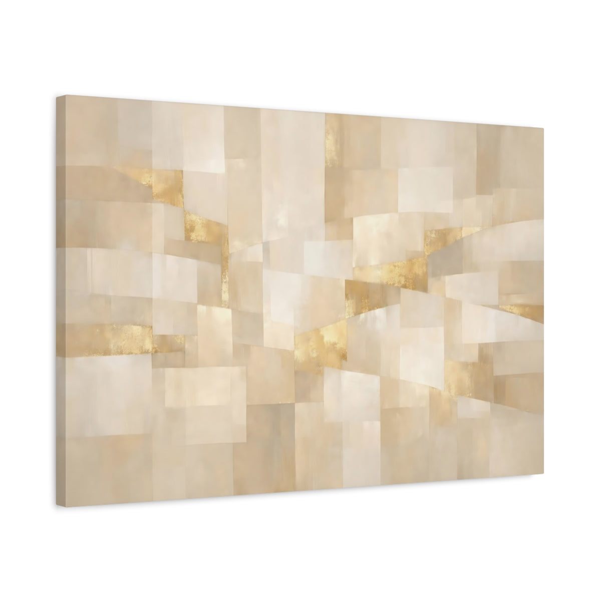 Side Mockup 2. Abstract Geometric Shapes Cream Gold Abstract shown as stretched canvas wall art