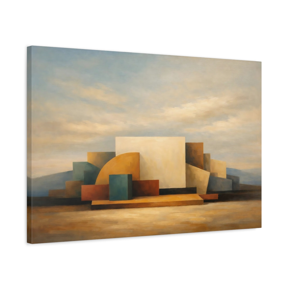 Side Mockup 2. Abstract Geometric Shapes Earthy Geometric shown as stretched canvas wall art