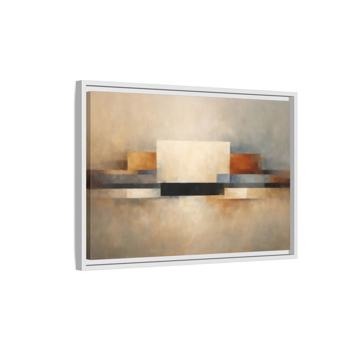 Side Mockup 1. Abstract Geometric Shapes Earthy Tones Abstract shown as stretched canvas wall art