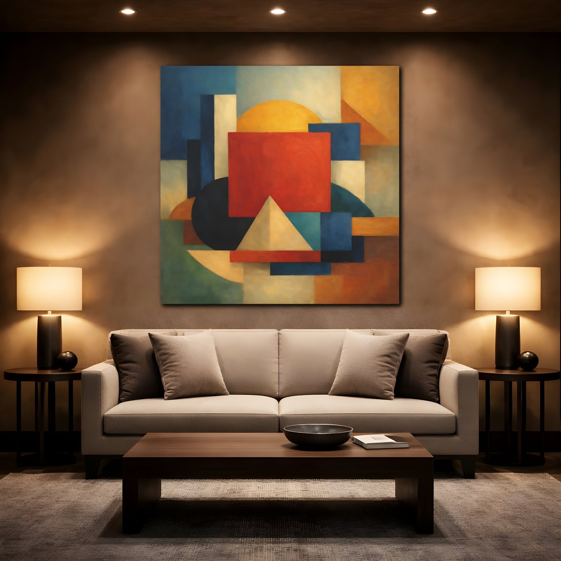 Mockup 2. Abstract Geometric Shapes Geometric Blocks shown as stretched canvas wall art