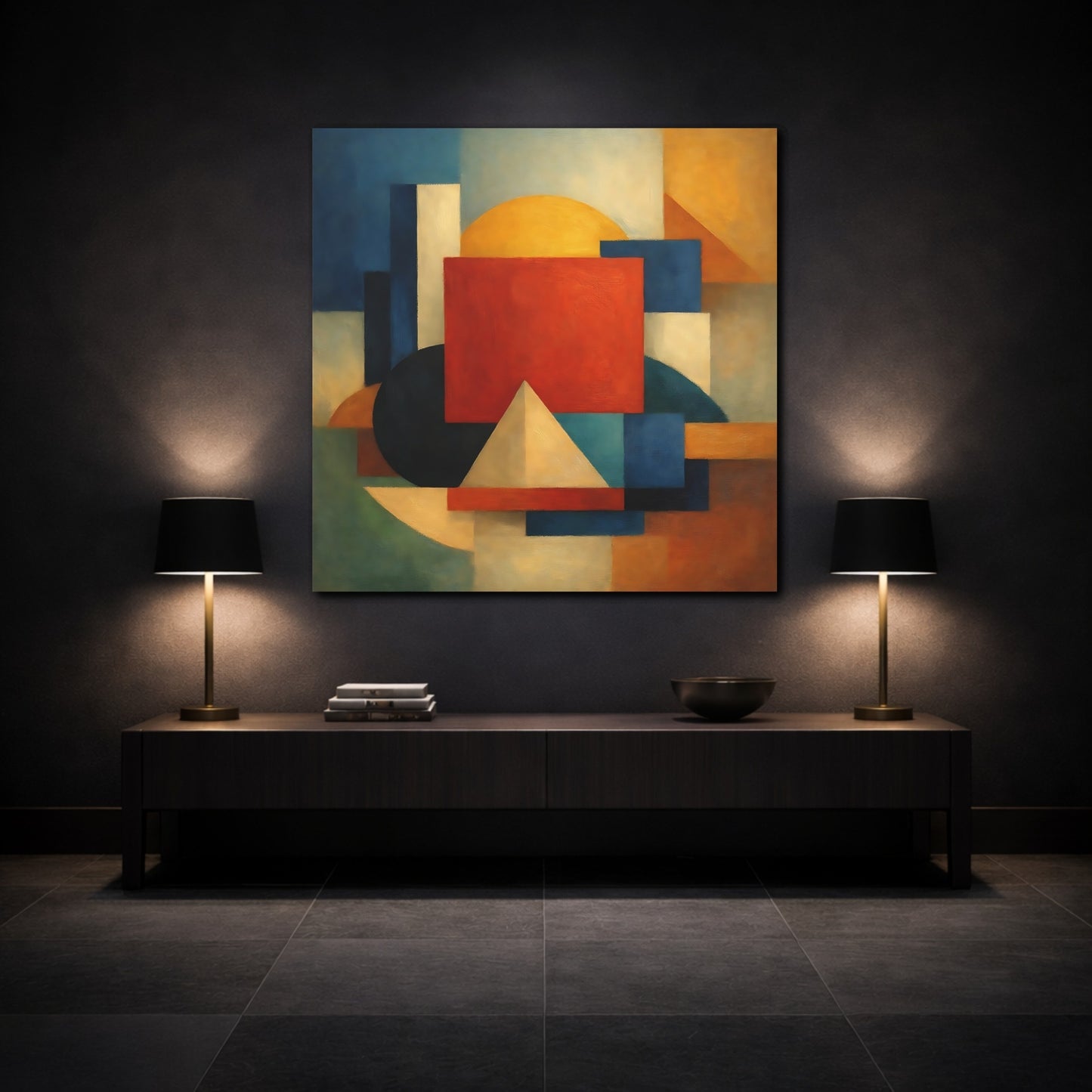 Mockup 3. Abstract Geometric Shapes Geometric Blocks shown as stretched canvas wall art