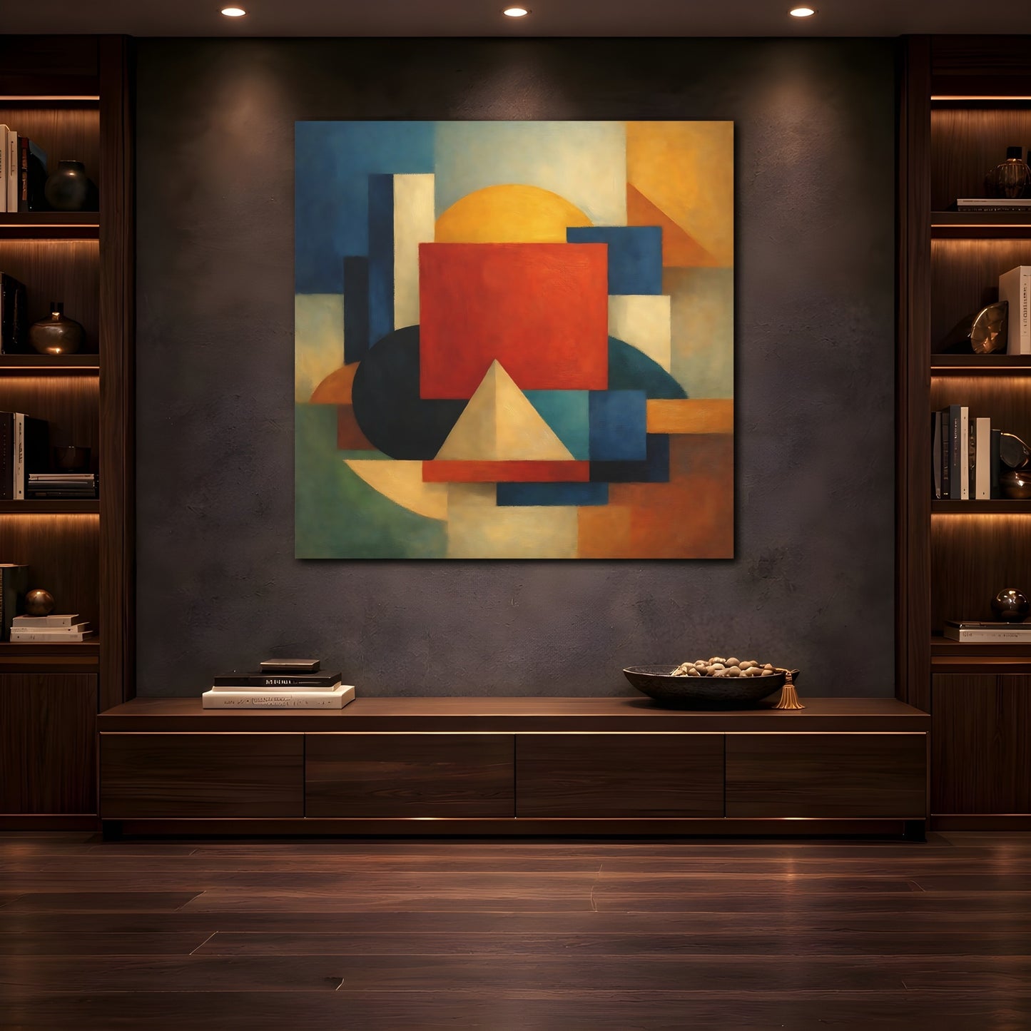 Mockup 4. Abstract Geometric Shapes Geometric Blocks shown as stretched canvas wall art