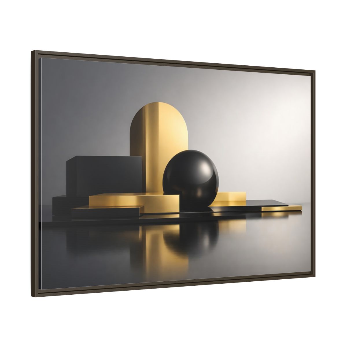 Main Mockup. Abstract Geometric Shapes Gold And Black Abstract shown as stretched canvas wall art