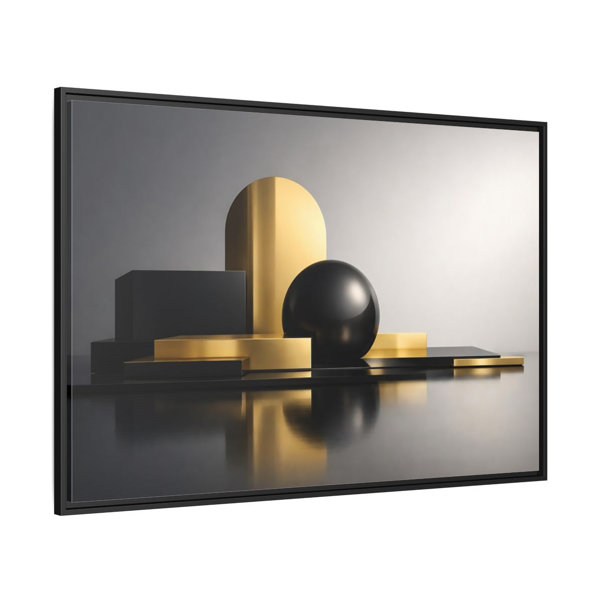 Side Mockup 12. Abstract Geometric Shapes Gold And Black Abstract shown as stretched canvas wall art