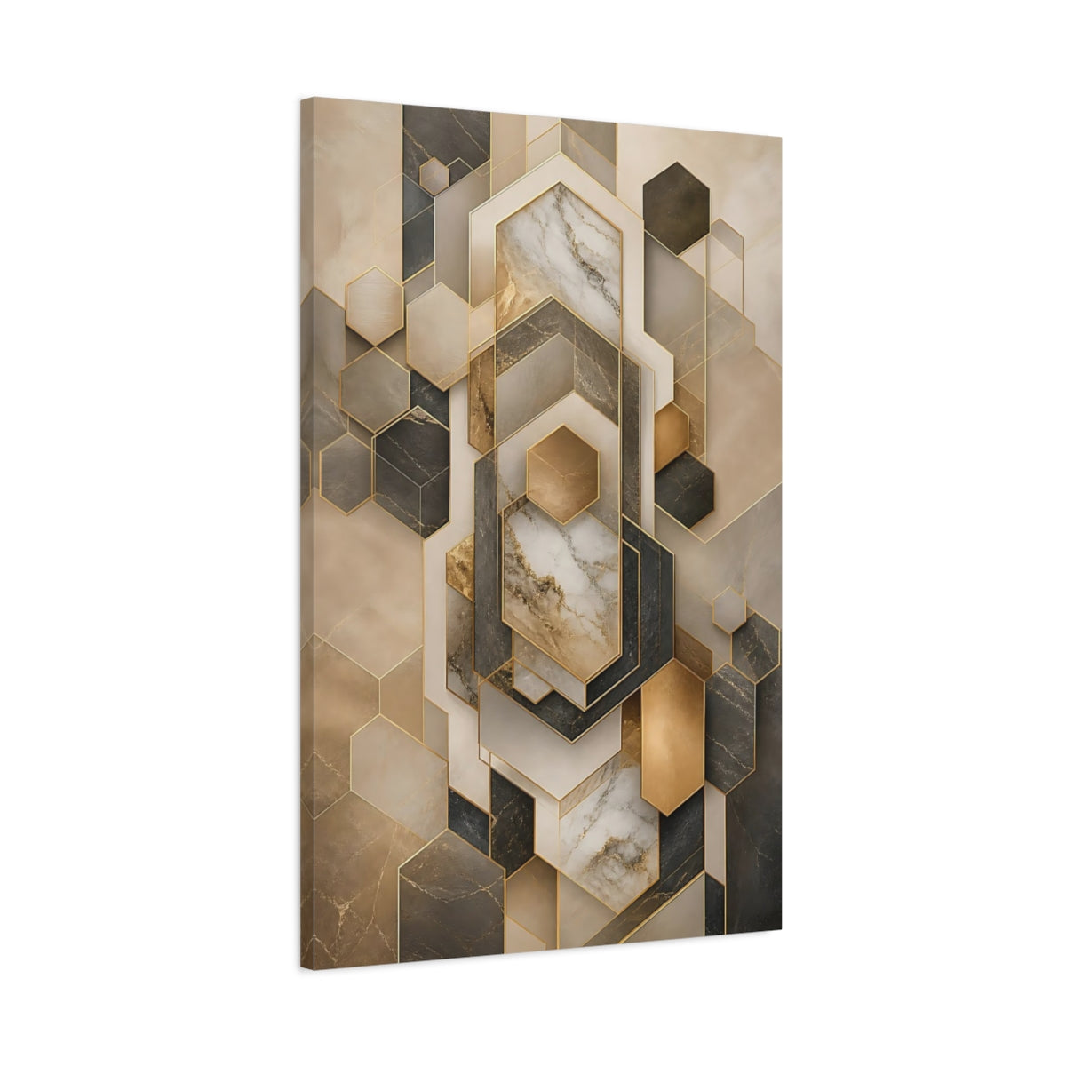 Main Mockup. Abstract Geometric Shapes Gold And Gray Geometry shown as stretched canvas wall art