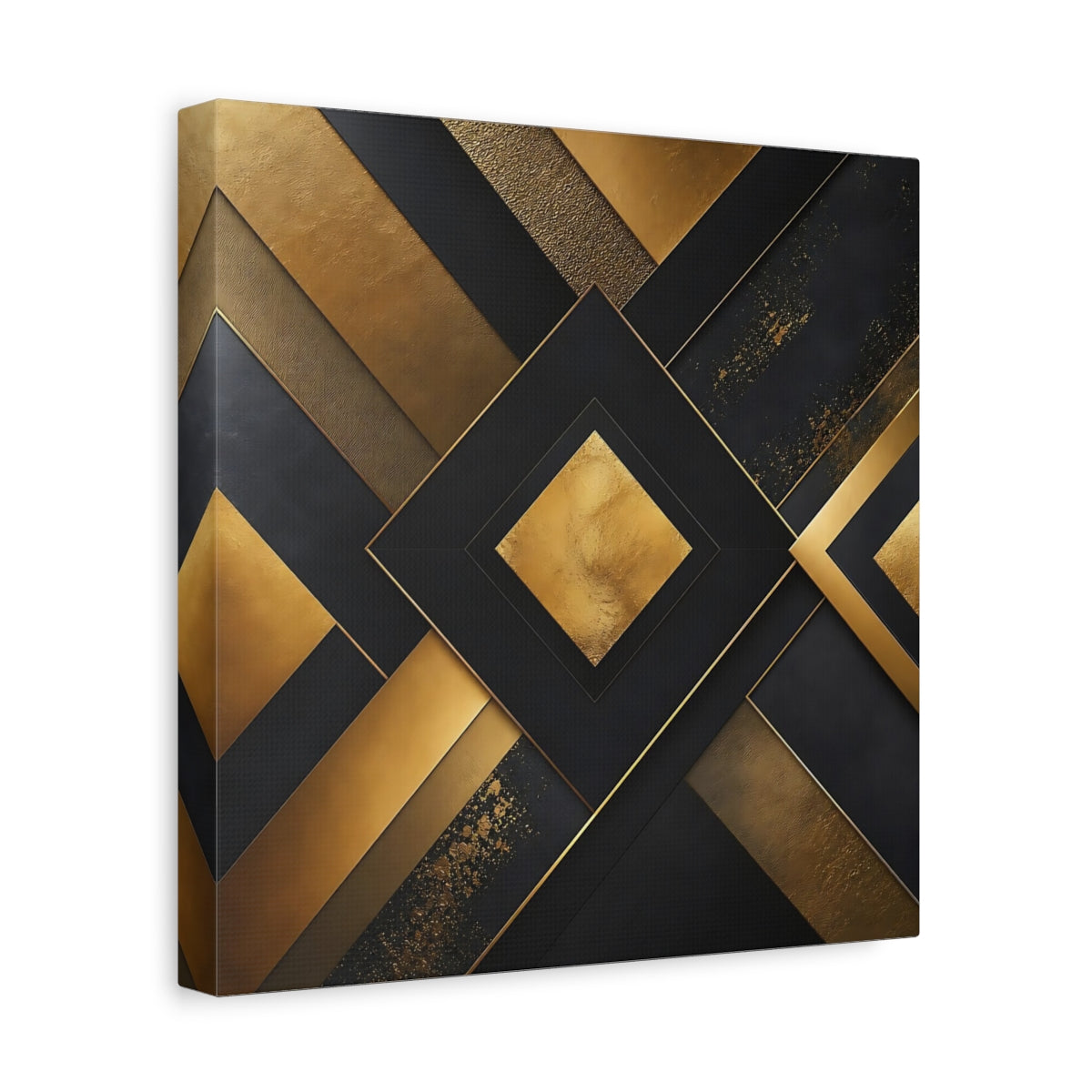 Side Mockup 8. Abstract Geometric Shapes Gold Black Abstract shown as stretched canvas wall art