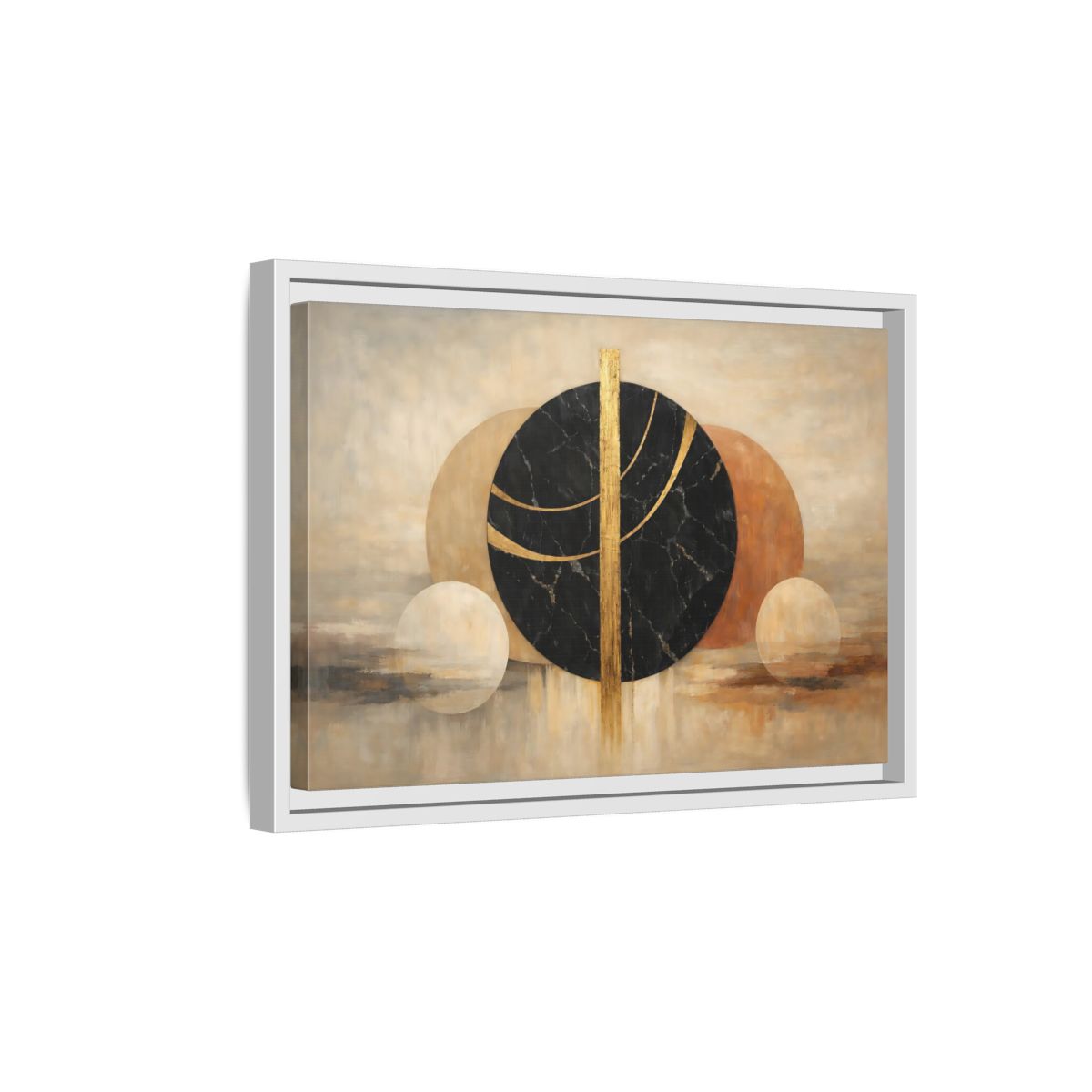 Side Mockup 4. Abstract Geometric Shapes Gold Black Geometric shown as stretched canvas wall art