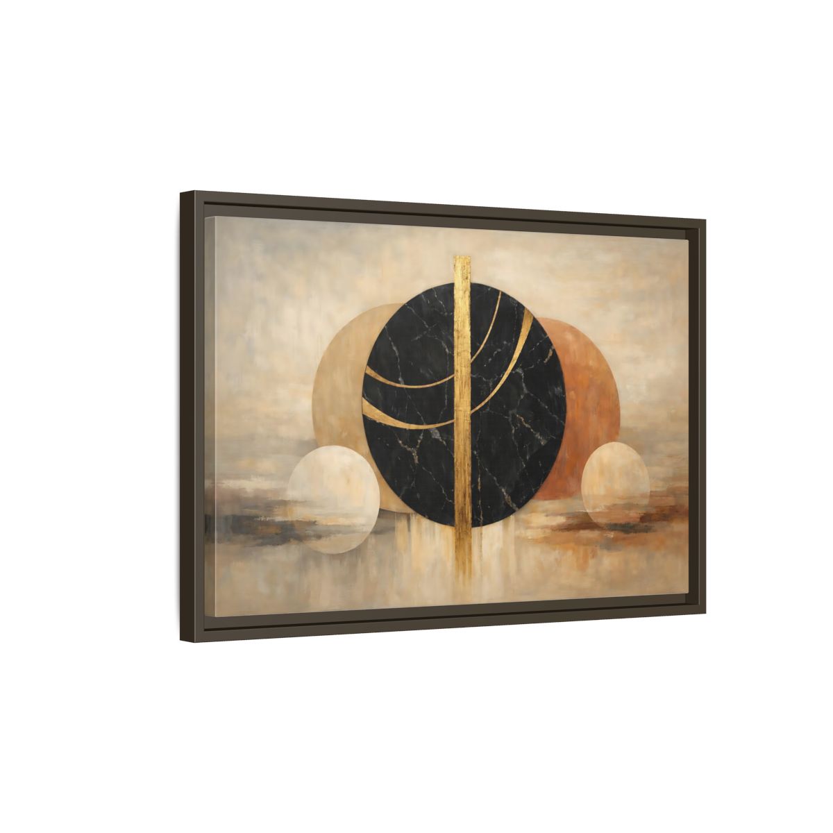 Side Mockup 2. Abstract Geometric Shapes Gold Black Geometric shown as stretched canvas wall art