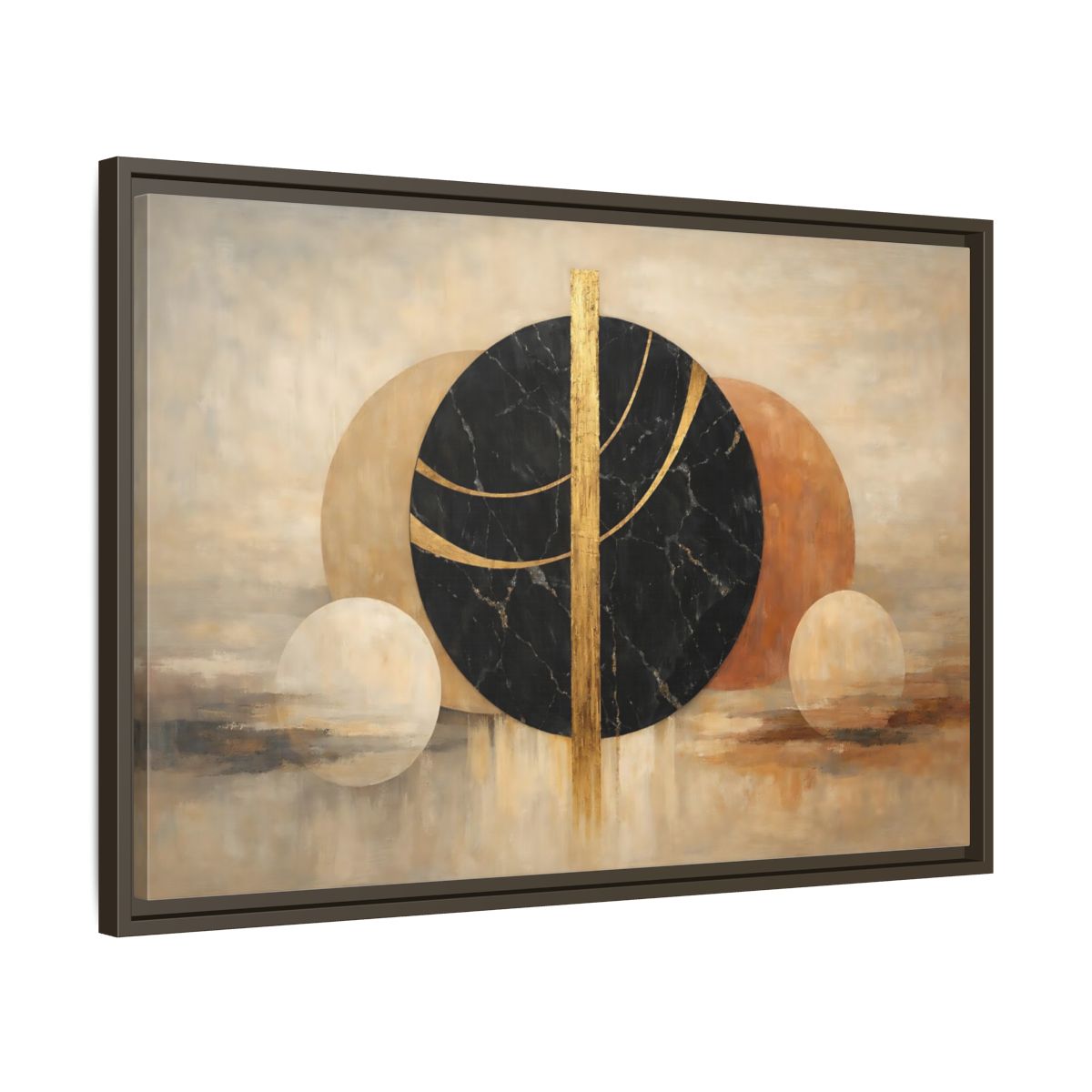 Side Mockup 11. Abstract Geometric Shapes Gold Black Geometric shown as stretched canvas wall art