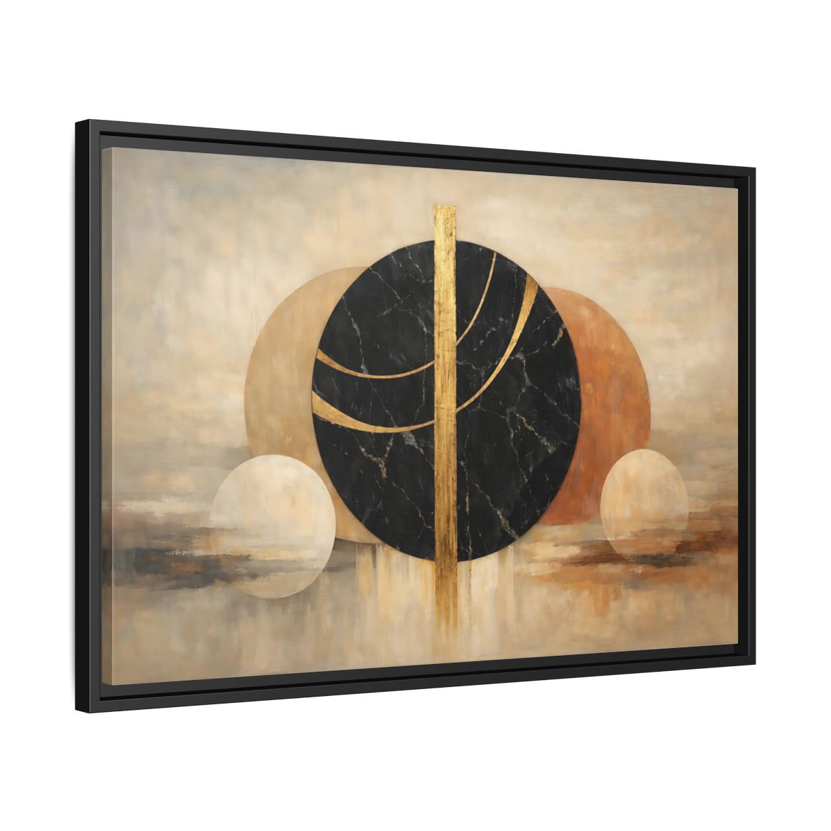 Side Mockup 14. Abstract Geometric Shapes Gold Black Geometric shown as stretched canvas wall art