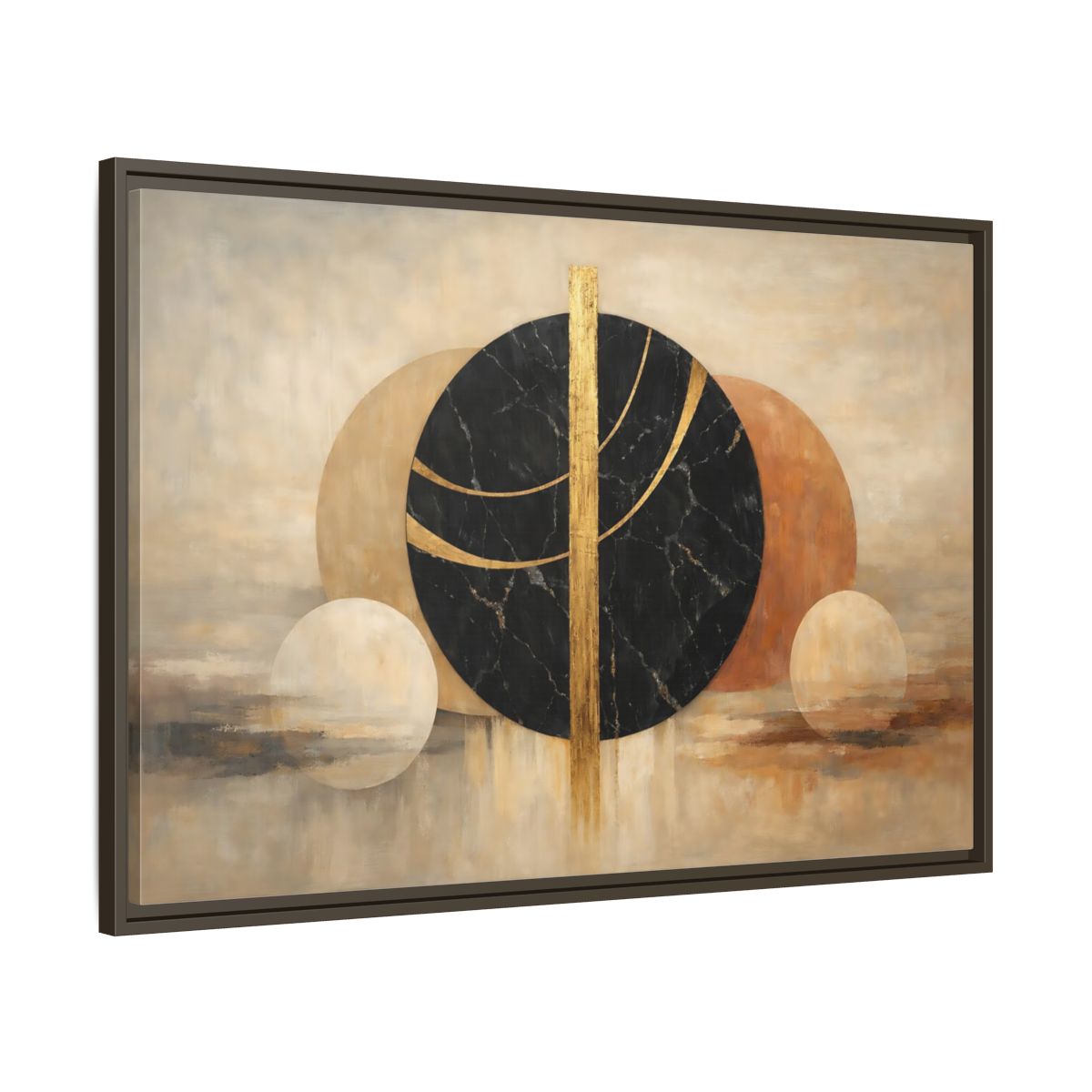 Side Mockup 9. Abstract Geometric Shapes Gold Black Geometric shown as stretched canvas wall art