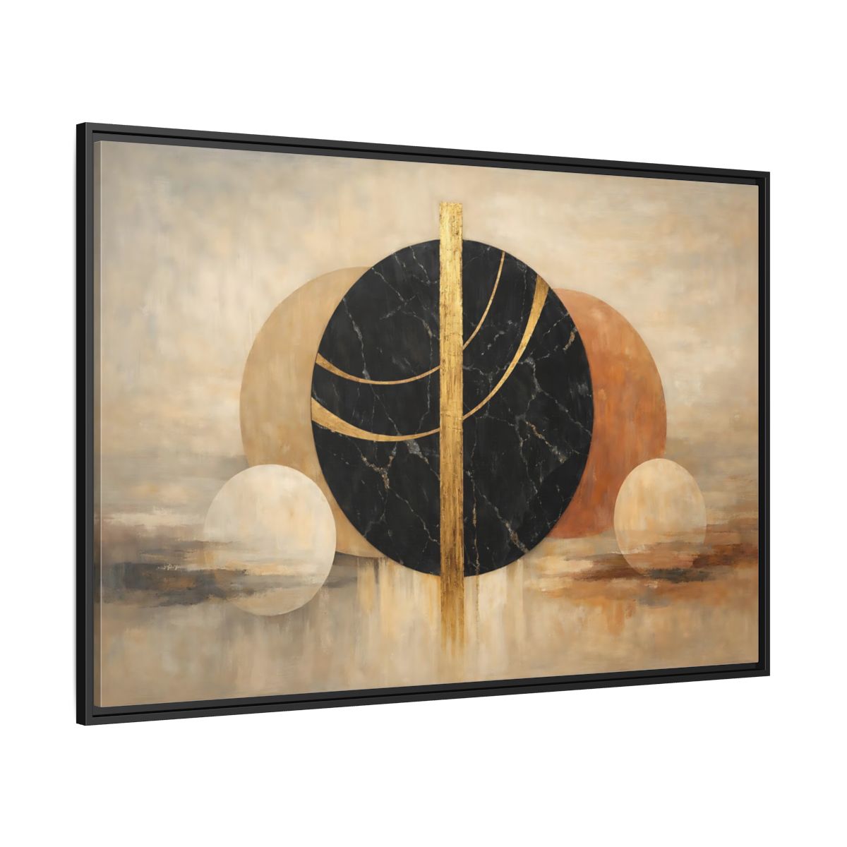 Side Mockup 12. Abstract Geometric Shapes Gold Black Geometric shown as stretched canvas wall art