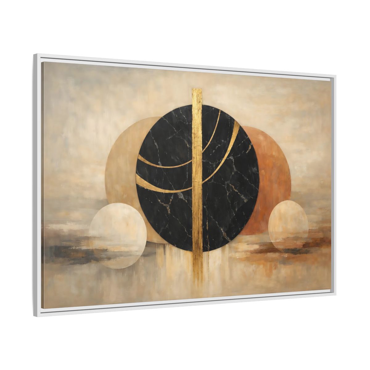 Side Mockup 7. Abstract Geometric Shapes Gold Black Geometric shown as stretched canvas wall art