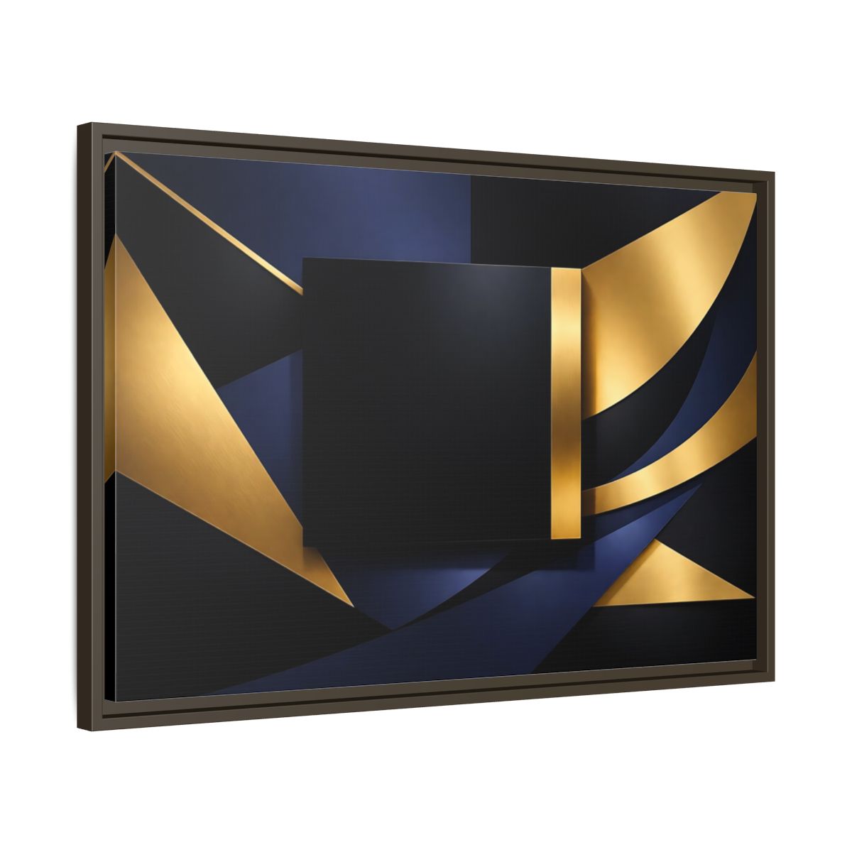 Side Mockup 11. Abstract Geometric Shapes Gold Blue Black shown as stretched canvas wall art