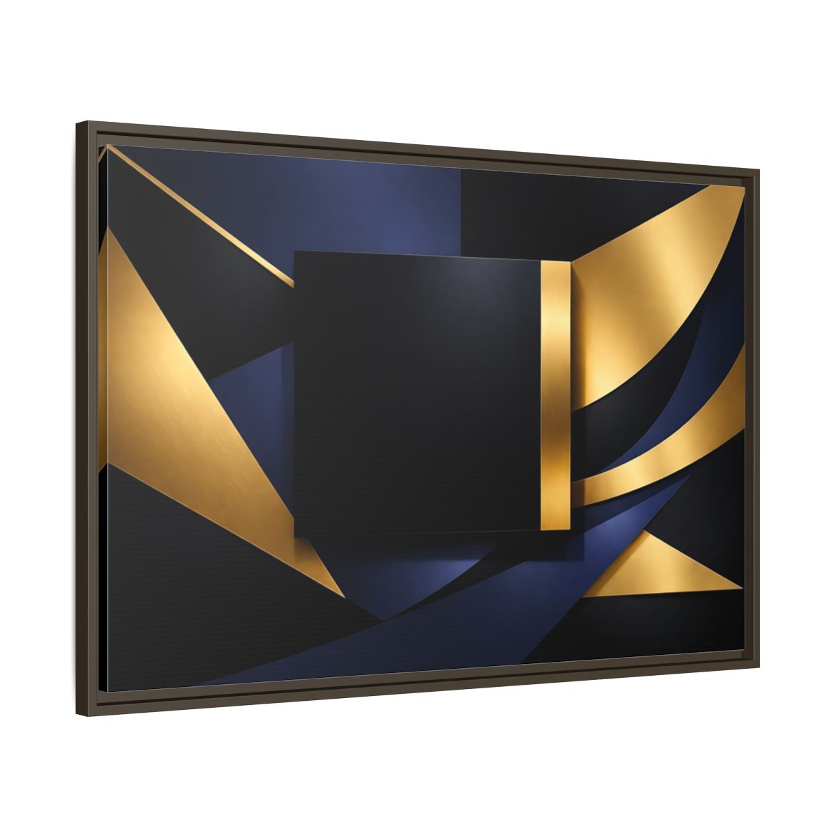 Side Mockup 9. Abstract Geometric Shapes Gold Blue Black shown as stretched canvas wall art