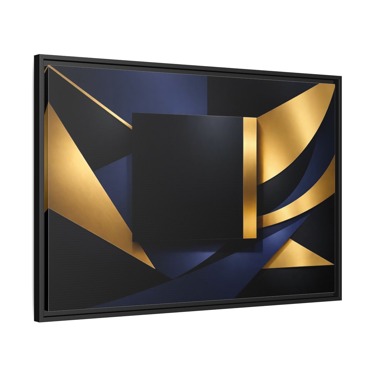 Side Mockup 13. Abstract Geometric Shapes Gold Blue Black shown as stretched canvas wall art
