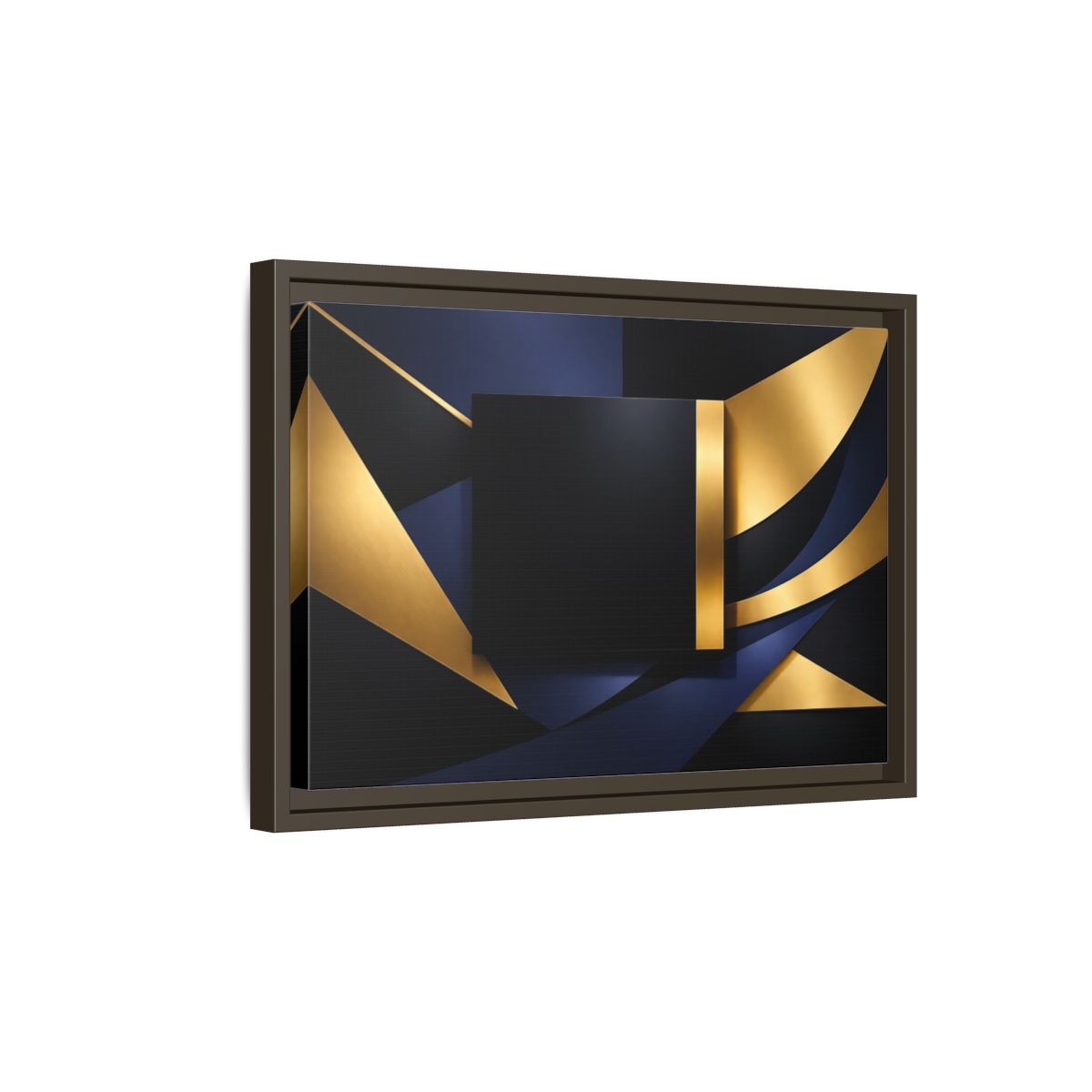 Side Mockup 5. Abstract Geometric Shapes Gold Blue Black shown as stretched canvas wall art