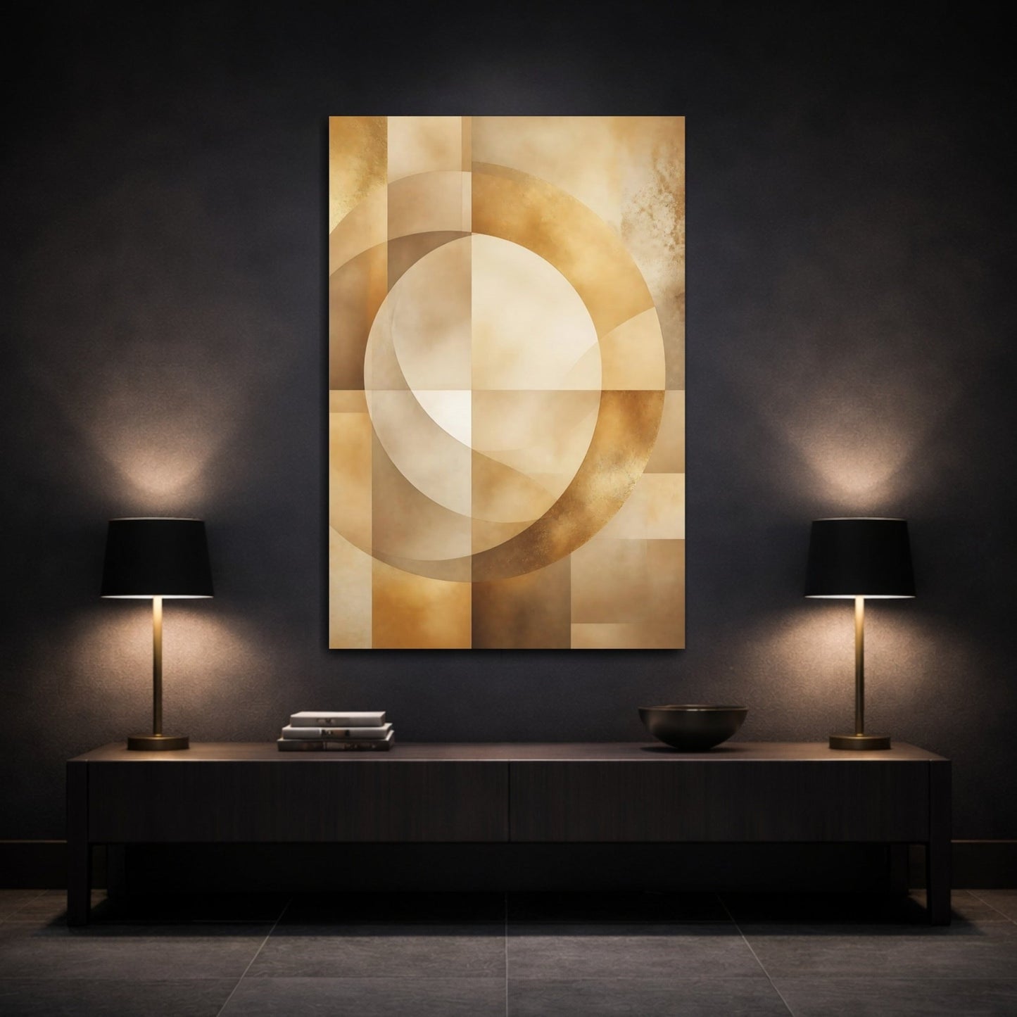 Abstract Geometric Shapes Gold Canvas Print – Living Room, Above Fireplace, - YesArtYes