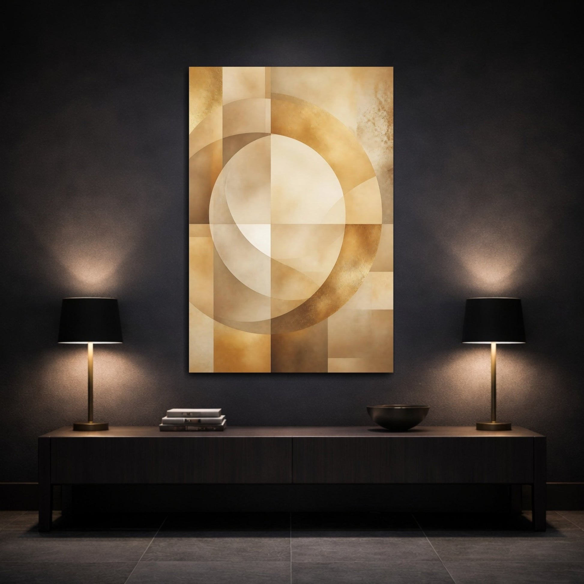Abstract Geometric Shapes Gold Canvas Print – Living Room, Above Fireplace, - YesArtYes