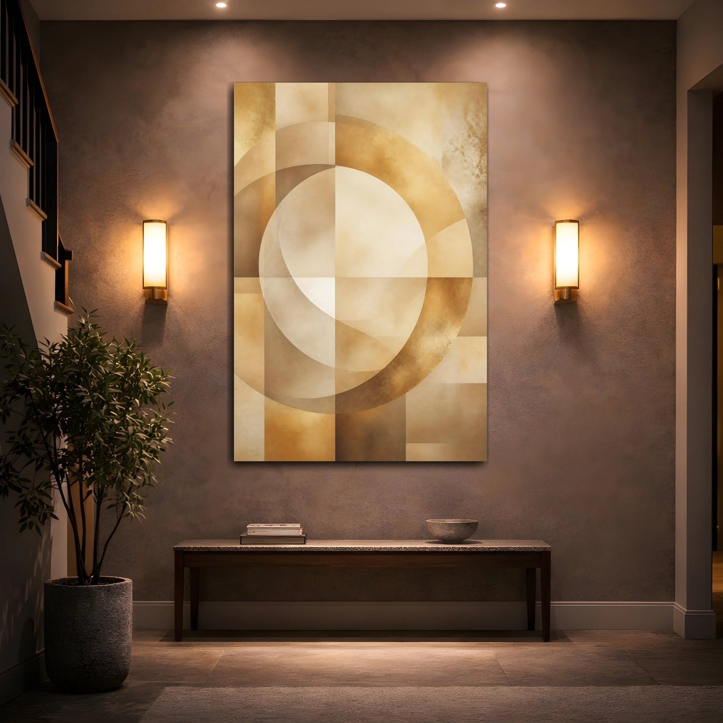Abstract Geometric Shapes Gold Canvas Print – Living Room, Above Fireplace, - YesArtYes