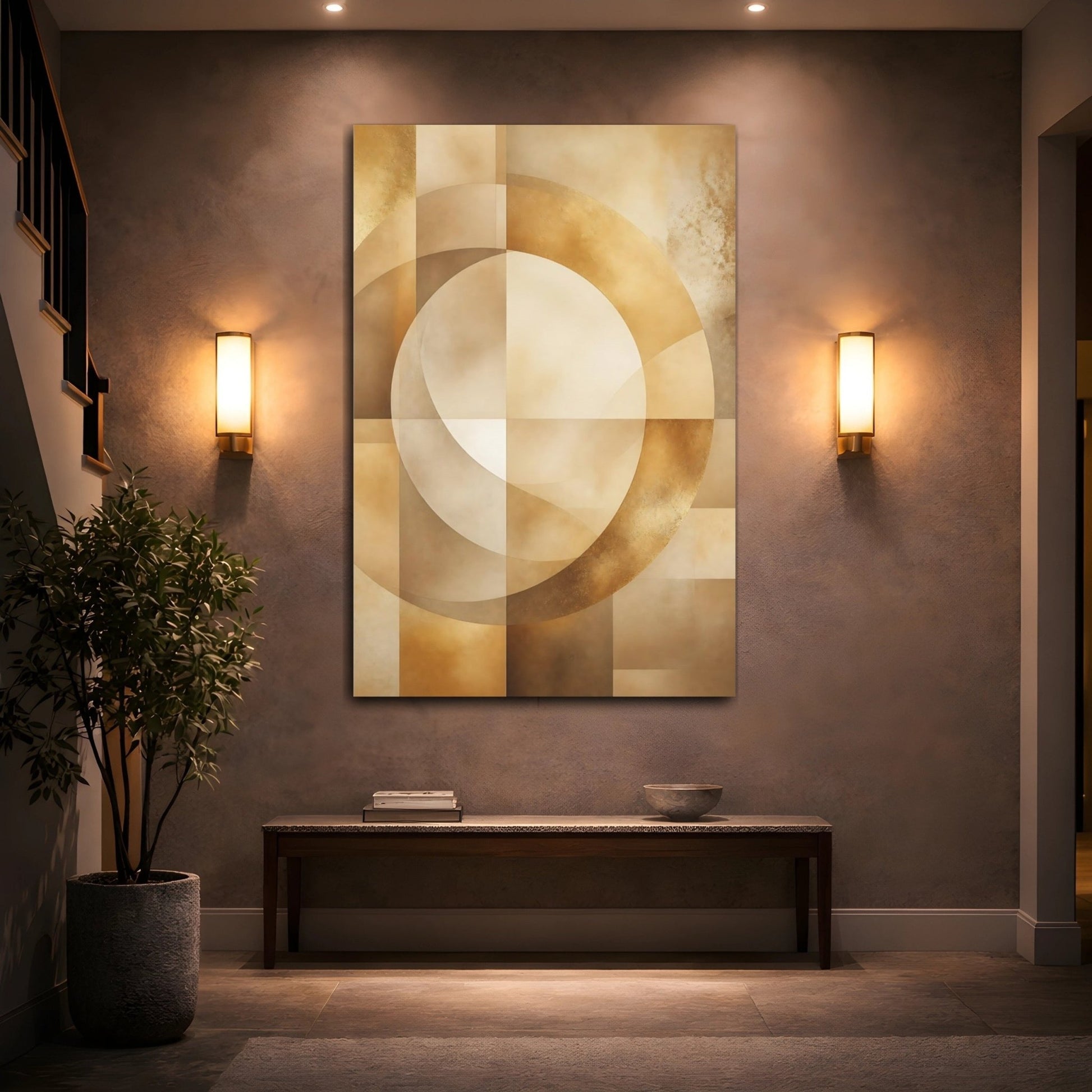 Abstract Geometric Shapes Gold Canvas Print – Living Room, Above Fireplace, - YesArtYes