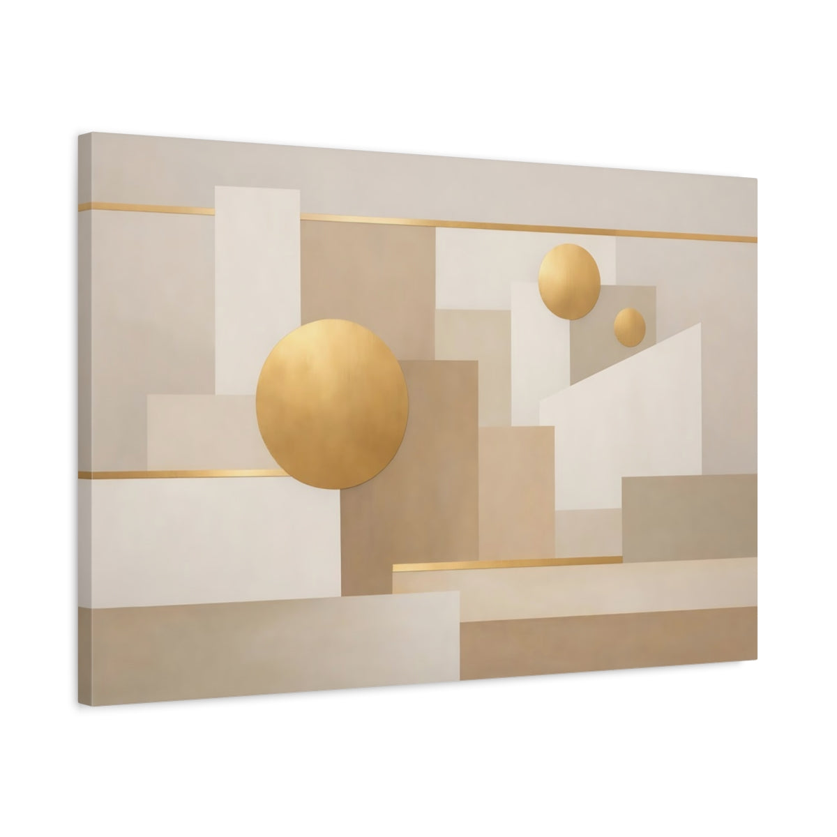 Side Mockup 2. Abstract Geometric Shapes Abstract Geometric Gold shown as stretched canvas wall art