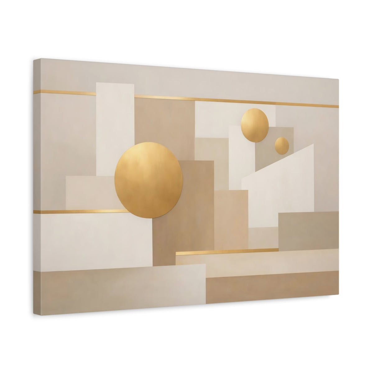 Side Mockup 3. Abstract Geometric Shapes Abstract Geometric Gold shown as stretched canvas wall art