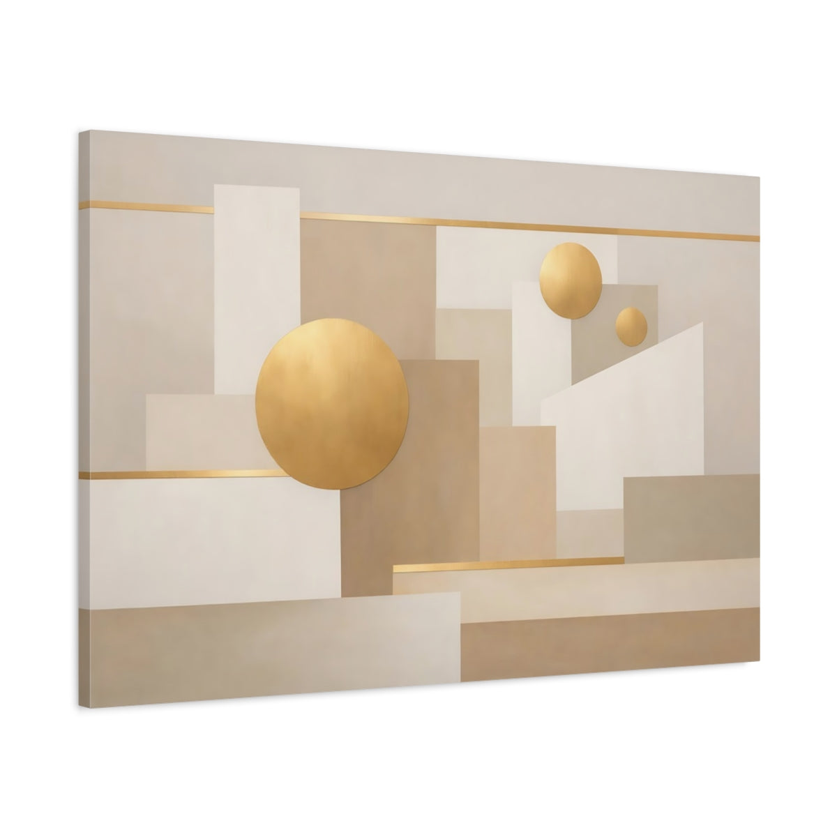 Side Mockup 1. Abstract Geometric Shapes Abstract Geometric Gold shown as stretched canvas wall art