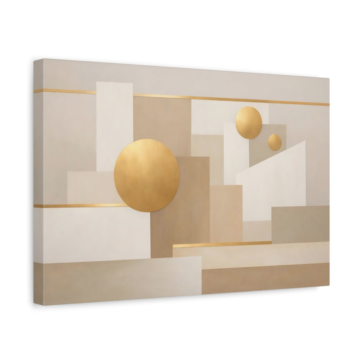 Side Mockup 4. Abstract Geometric Shapes Abstract Geometric Gold shown as stretched canvas wall art