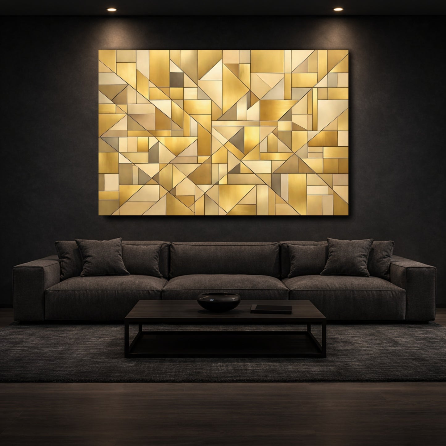 Mockup 2. Abstract Geometric Shapes Gold Geometric shown as stretched canvas wall art