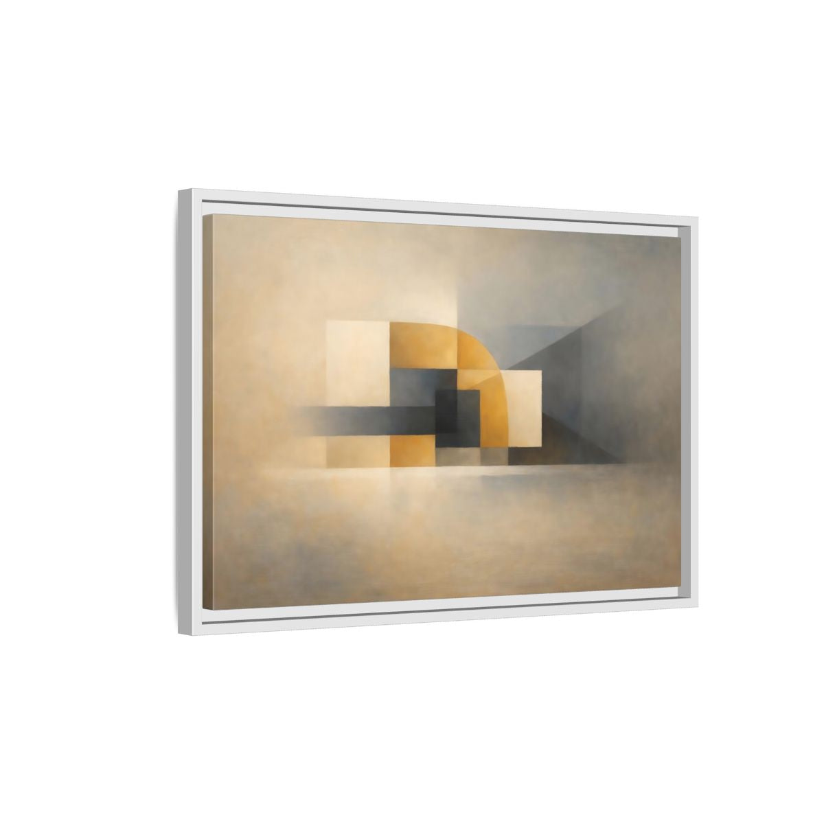 Side Mockup 1. Abstract Geometric Shapes Gold Grey Abstract shown as stretched canvas wall art