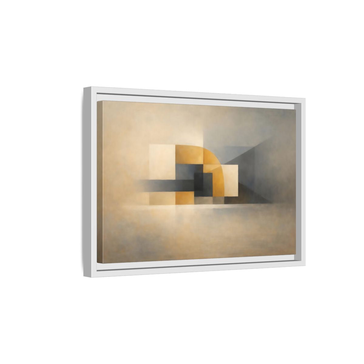 Side Mockup 4. Abstract Geometric Shapes Gold Grey Abstract shown as stretched canvas wall art