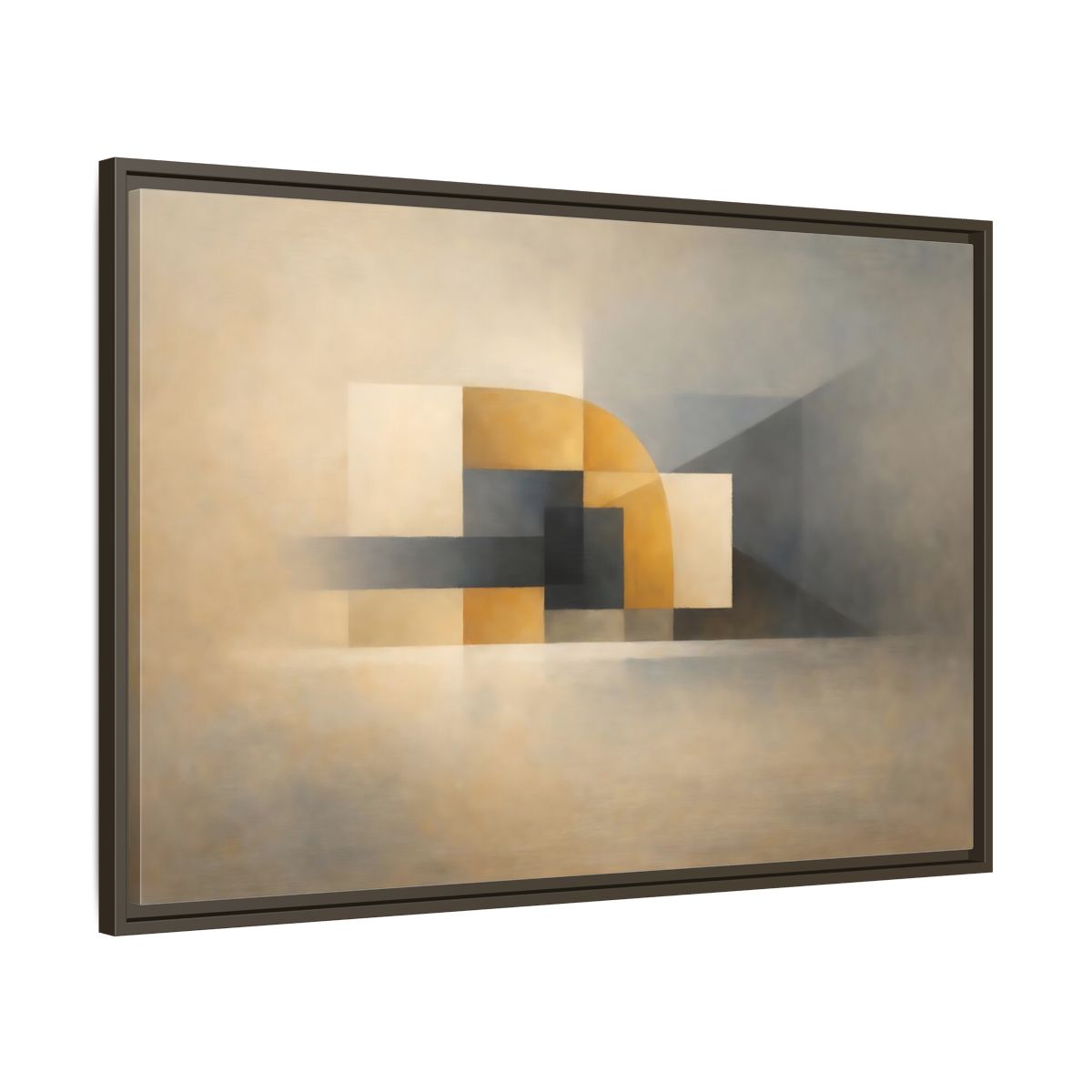 Side Mockup 9. Abstract Geometric Shapes Gold Grey Abstract shown as stretched canvas wall art
