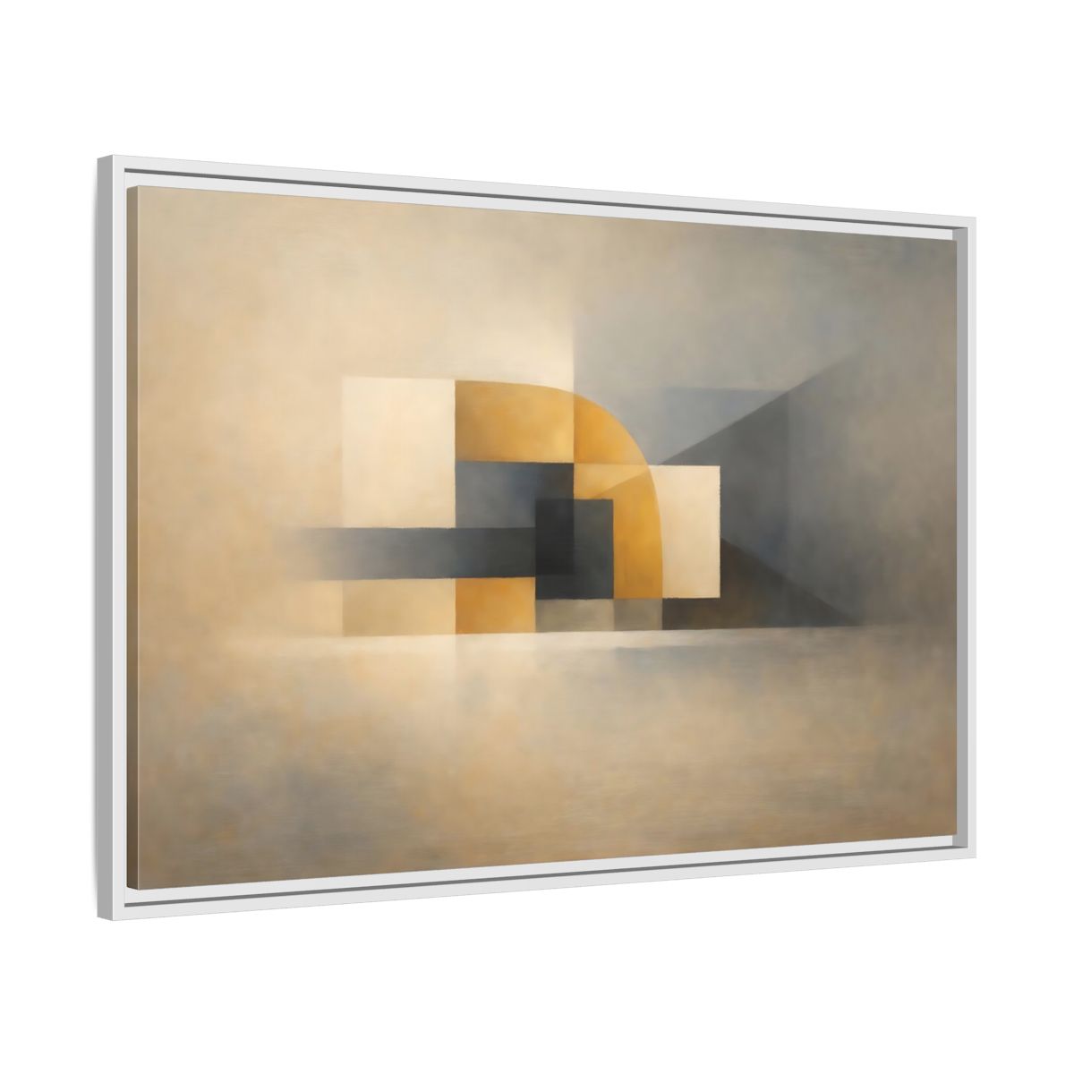 Side Mockup 8. Abstract Geometric Shapes Gold Grey Abstract shown as stretched canvas wall art