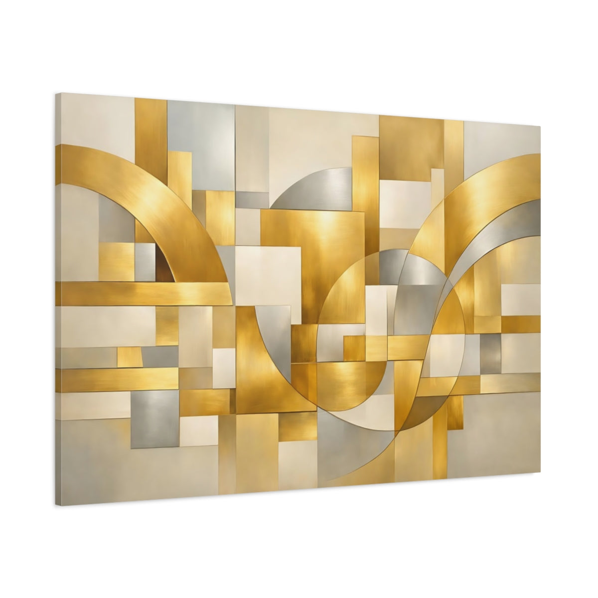 Main Mockup. Abstract Geometric Shapes Gold Silver Abstract shown as stretched canvas wall art