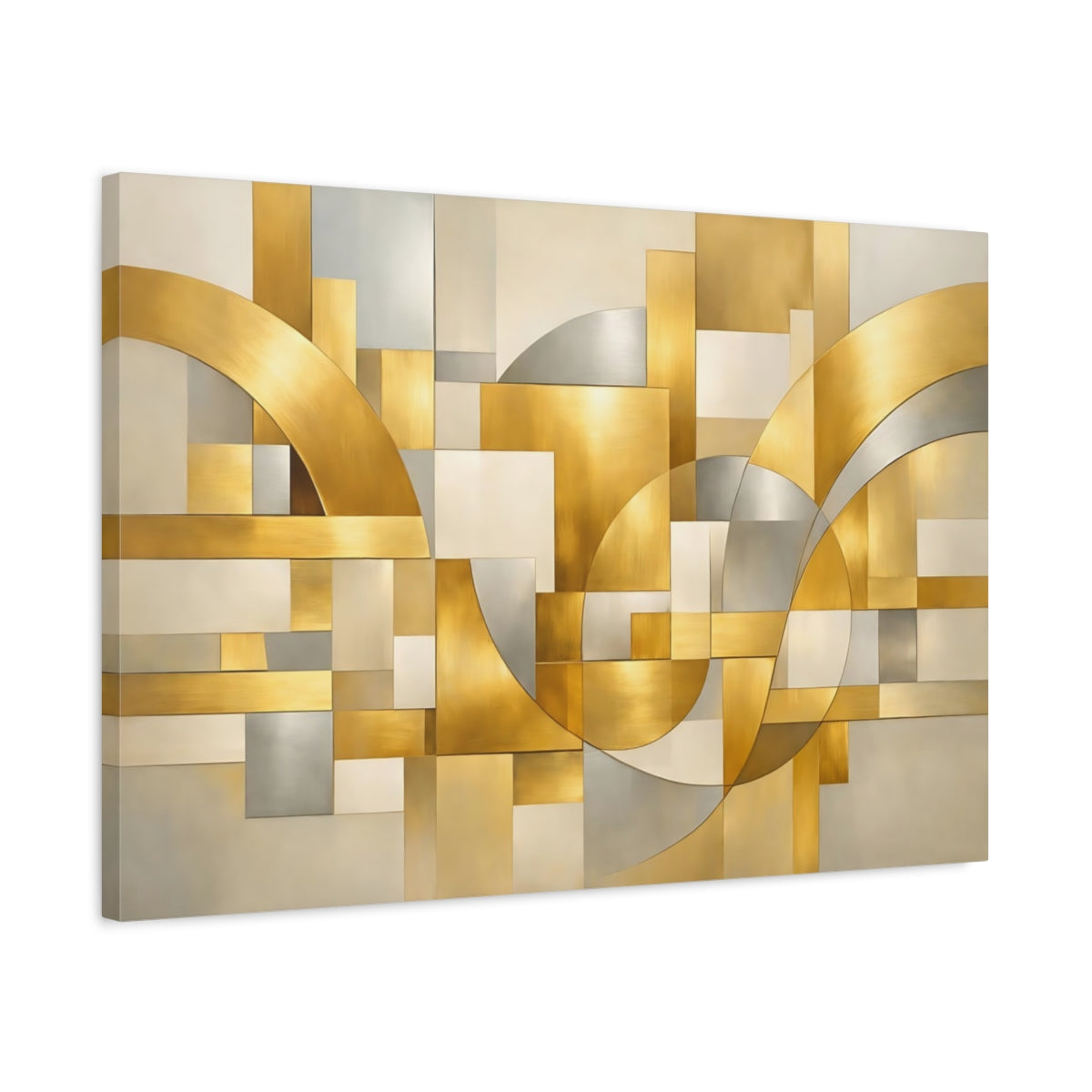 Side Mockup 2. Abstract Geometric Shapes Gold Silver Abstract shown as stretched canvas wall art