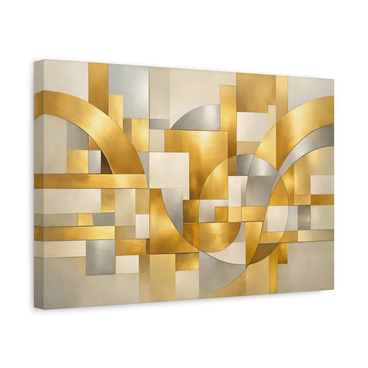 Side Mockup 4. Abstract Geometric Shapes Gold Silver Abstract shown as stretched canvas wall art