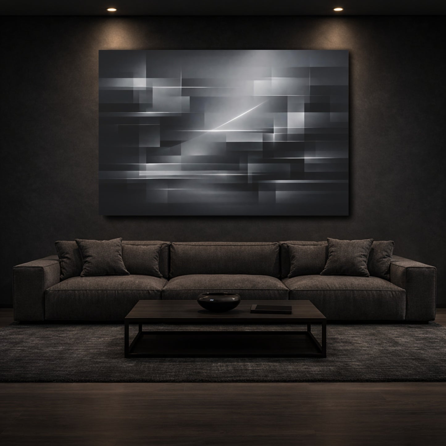 Mockup 2. Abstract Geometric Shapes Gray Abstract shown as stretched canvas wall art