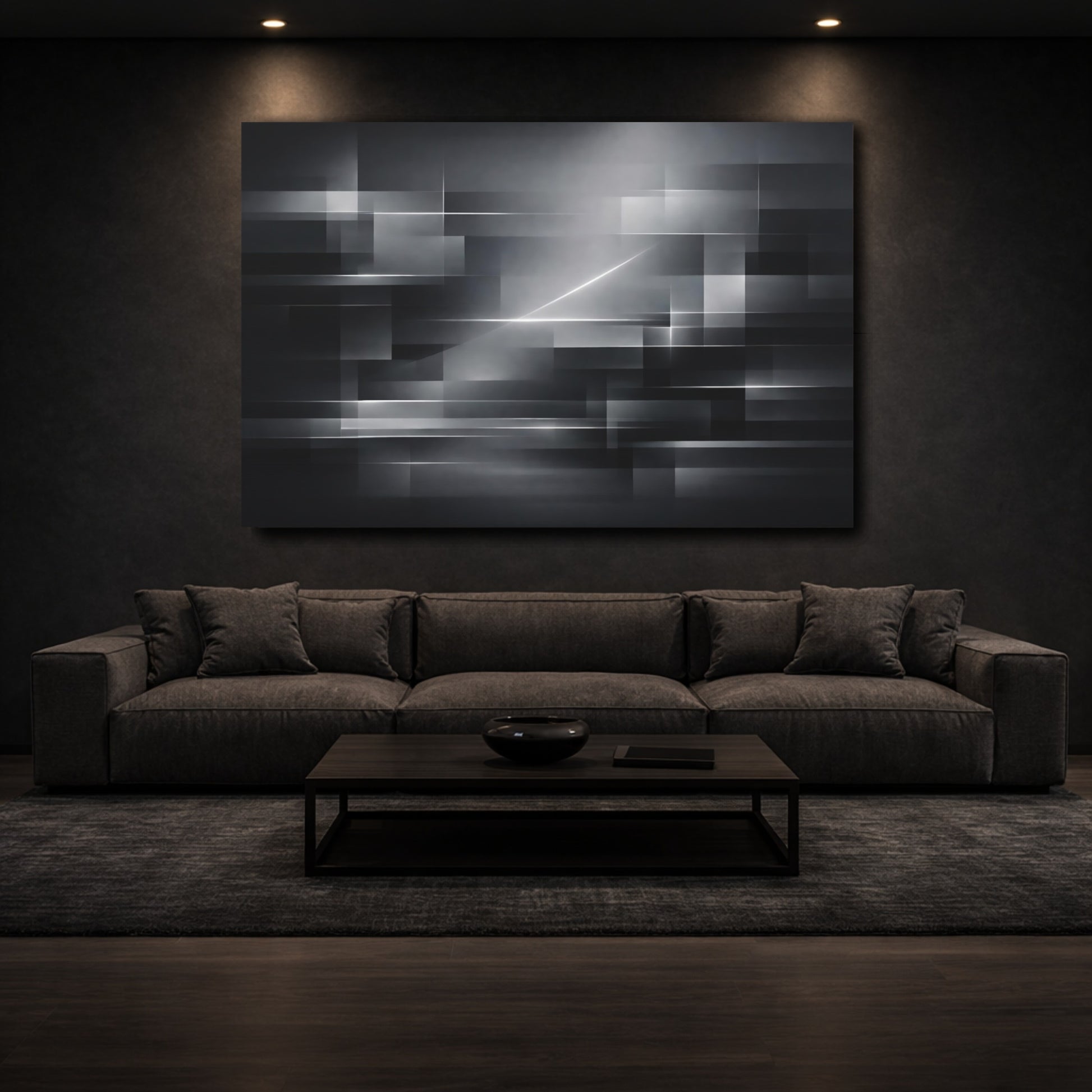 Mockup 2. Abstract Geometric Shapes Gray Abstract shown as stretched canvas wall art