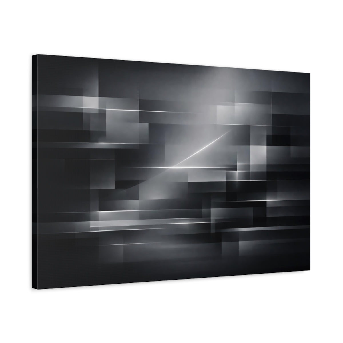 Side Mockup 2. Abstract Geometric Shapes Gray Abstract shown as stretched canvas wall art