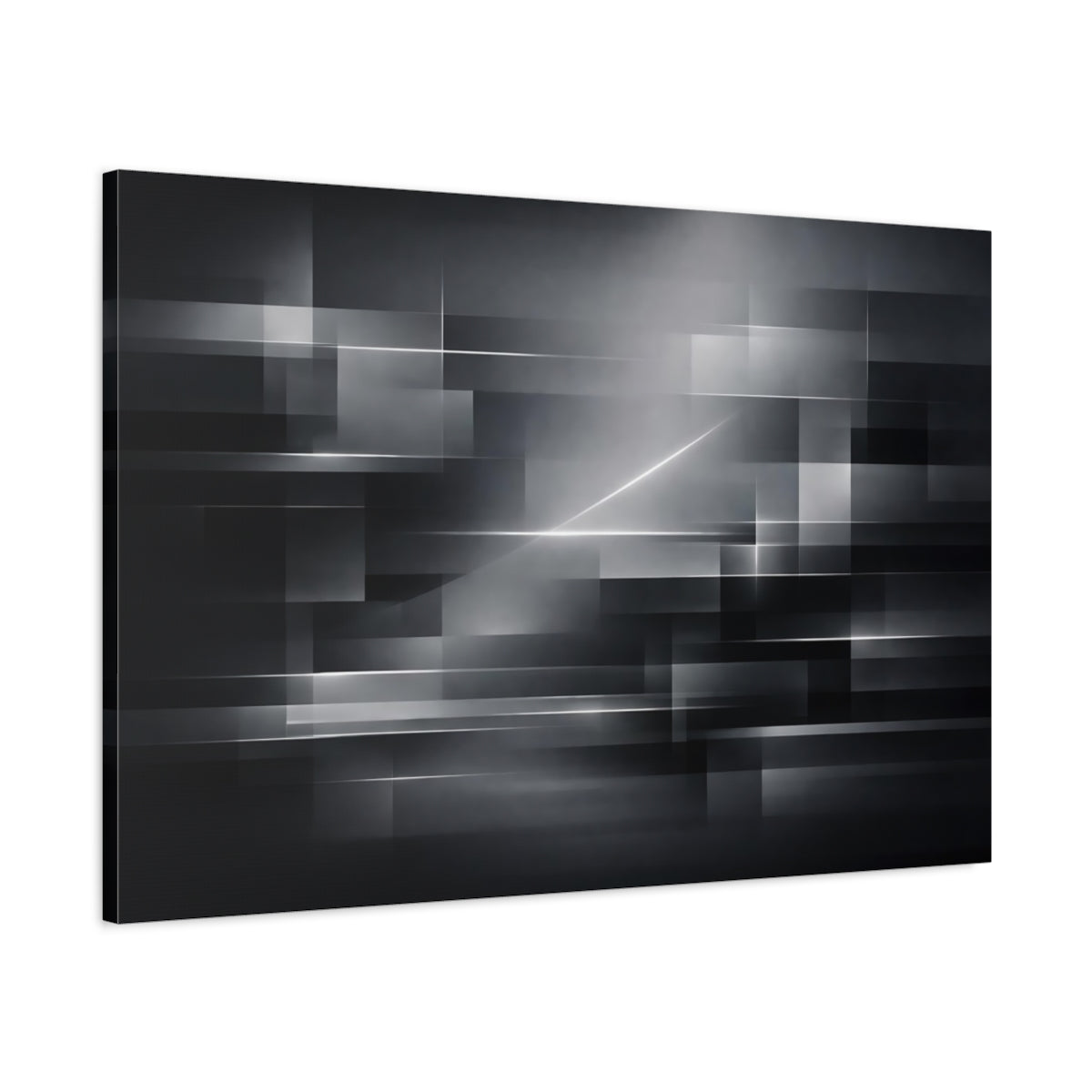 Side Mockup 1. Abstract Geometric Shapes Gray Abstract shown as stretched canvas wall art