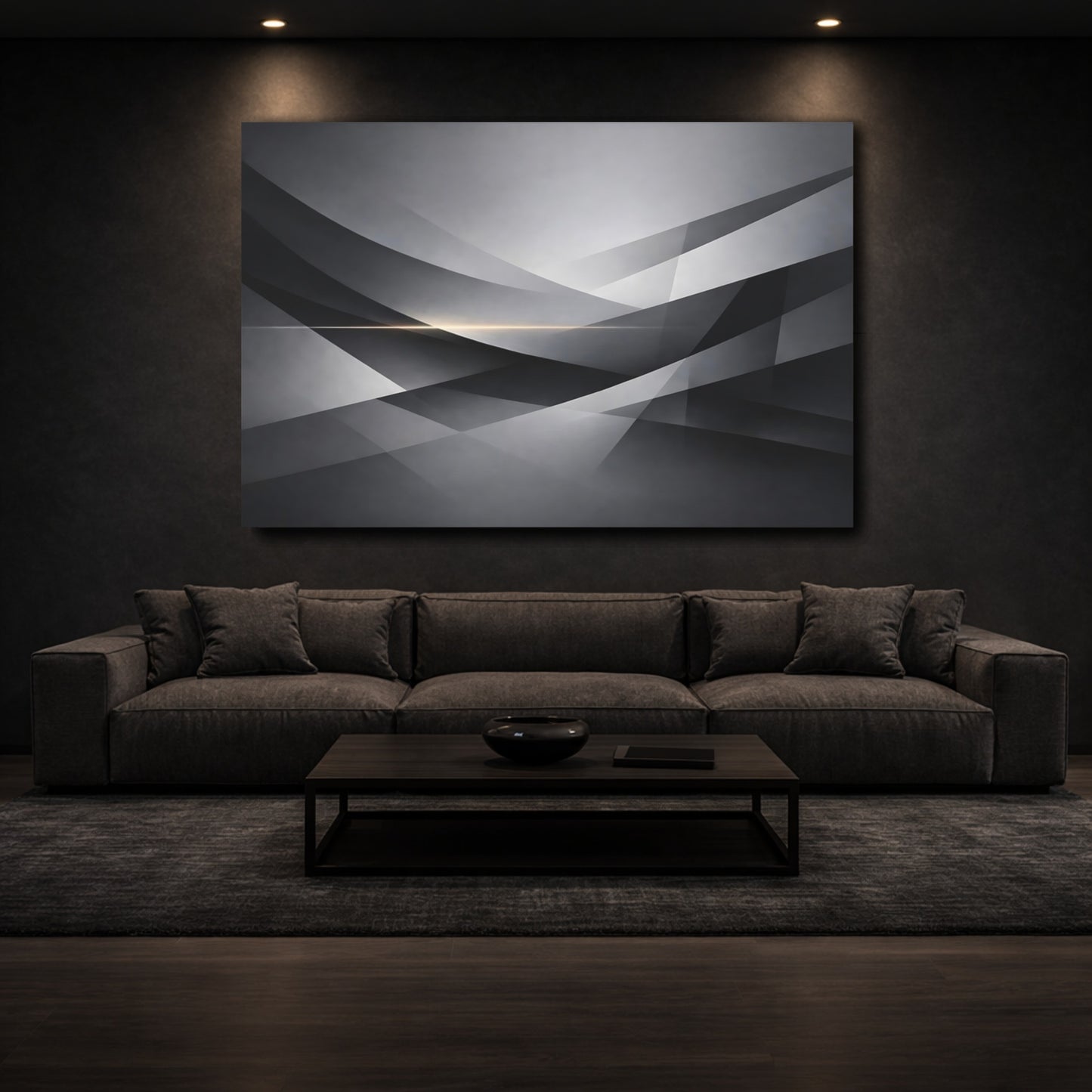 Mockup 2. Abstract Geometric Shapes Gray Geometric shown as stretched canvas wall art