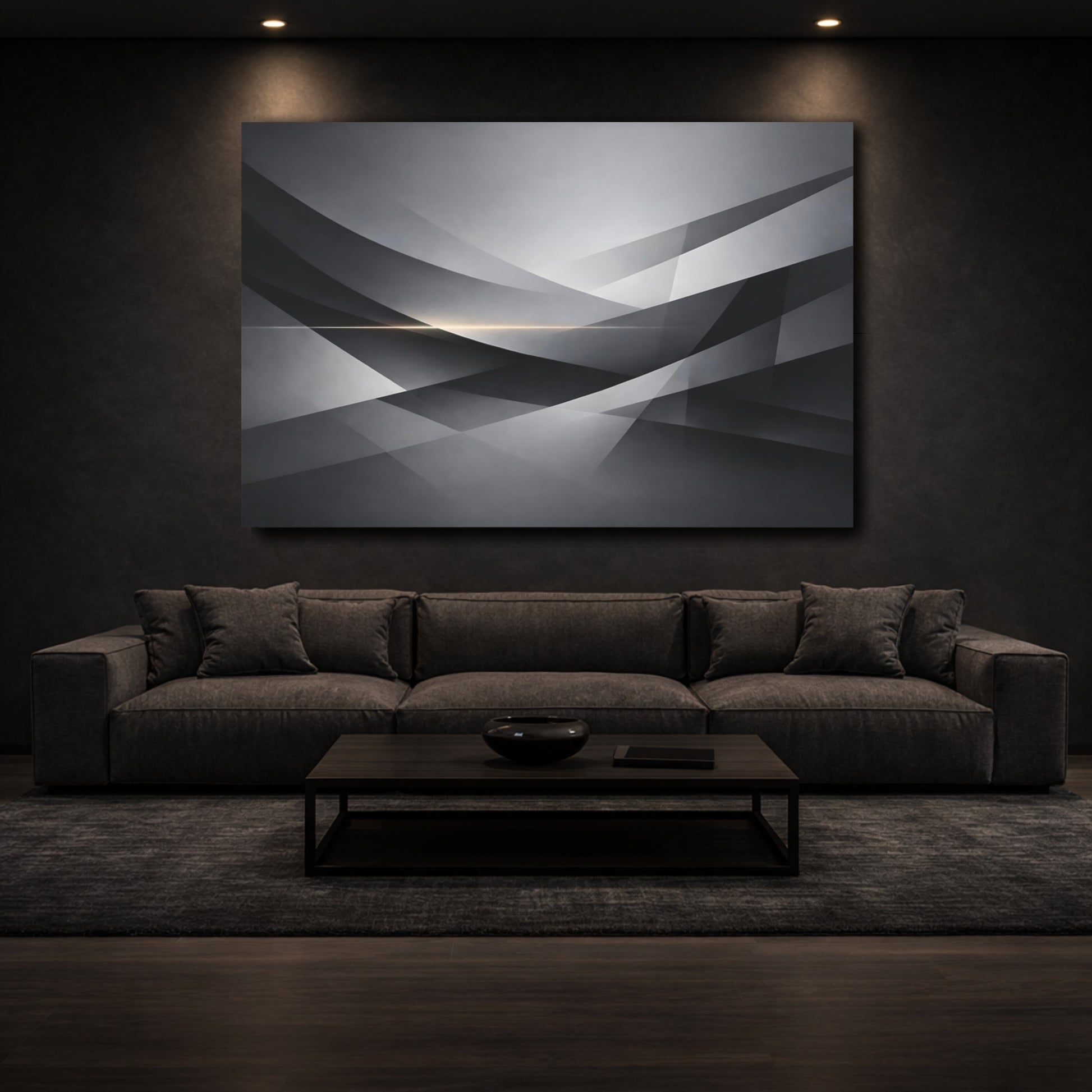 Mockup 2. Abstract Geometric Shapes Gray Geometric shown as stretched canvas wall art