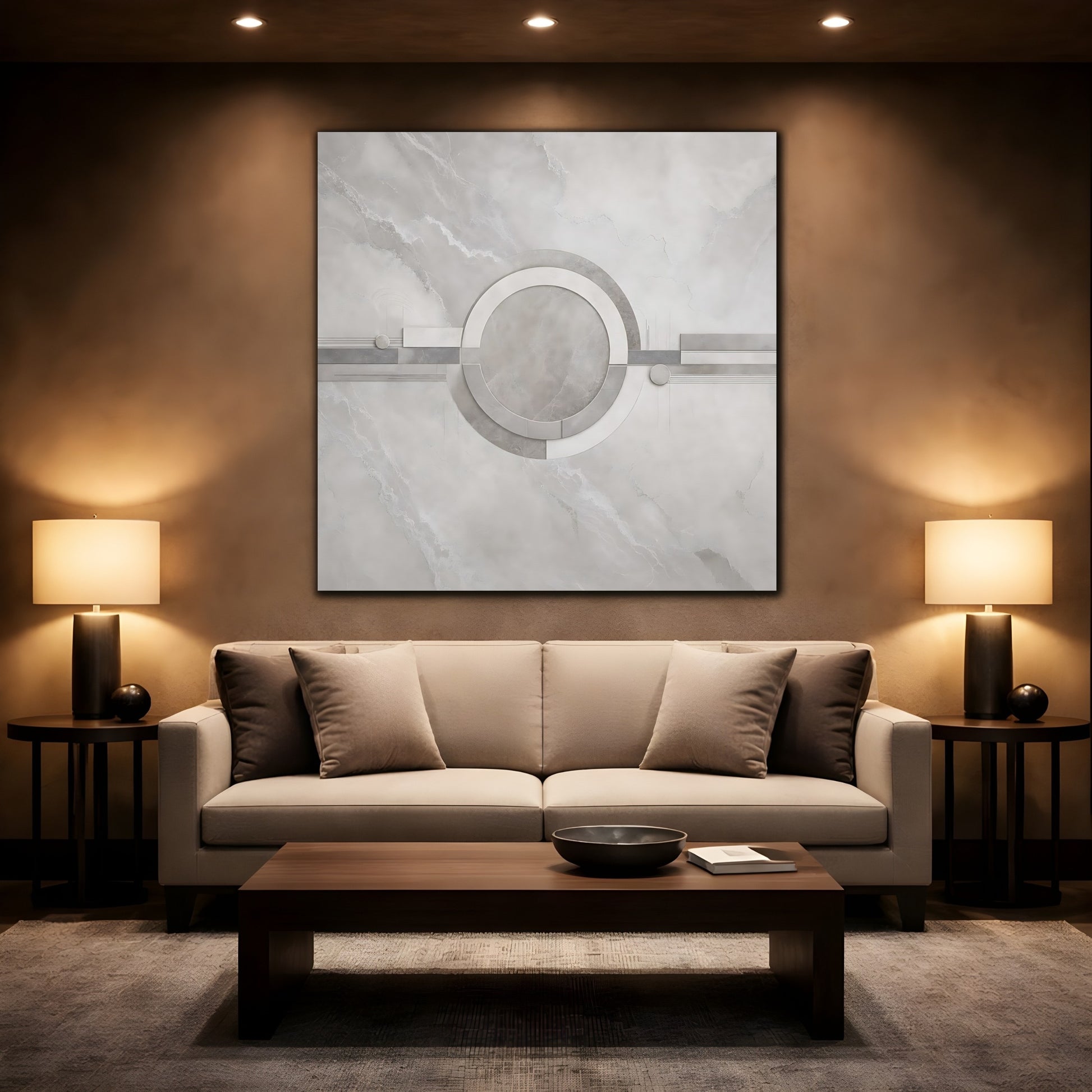 Mockup 2. Abstract Geometric Shapes Gray Geometric shown as stretched canvas wall art