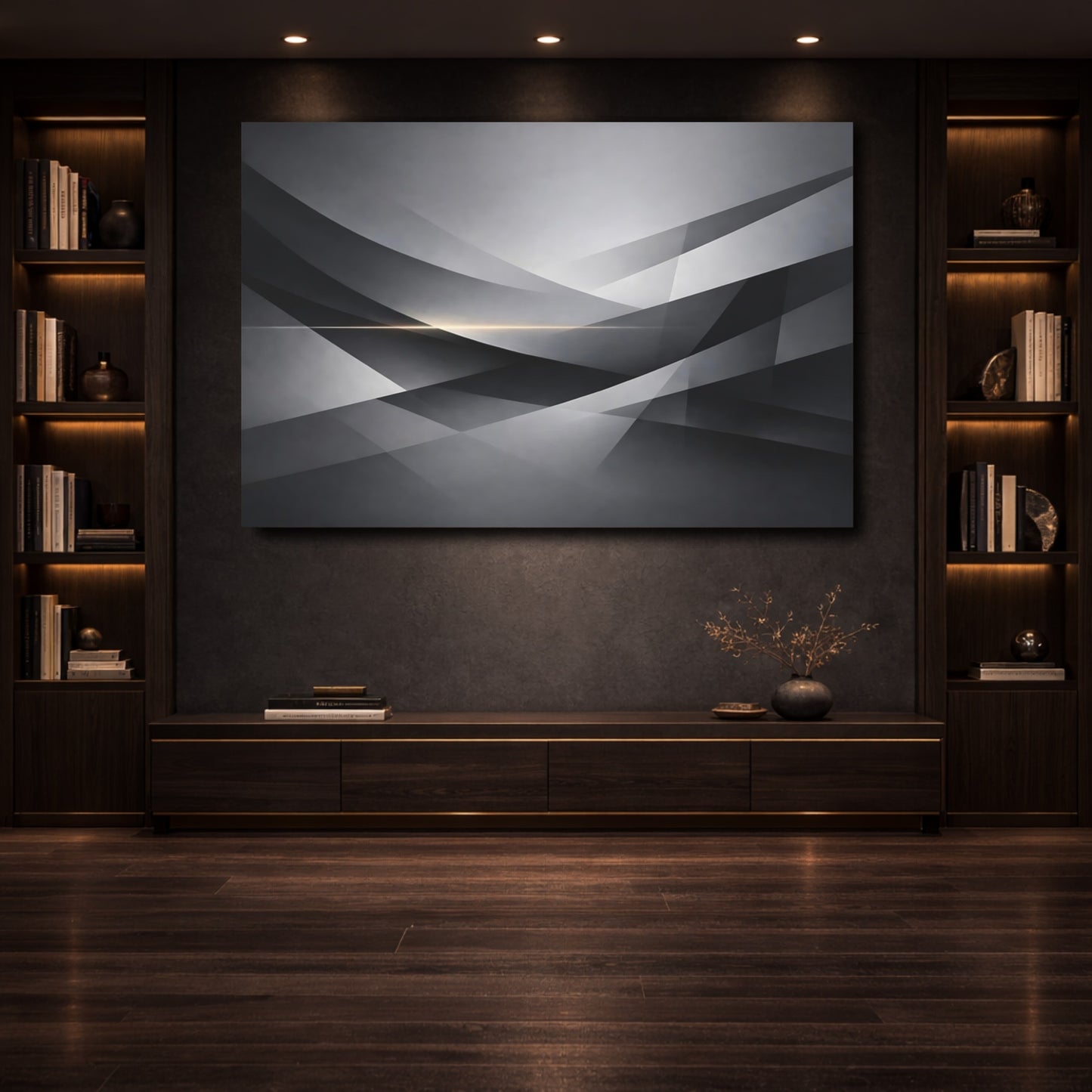 Mockup 3. Abstract Geometric Shapes Gray Geometric shown as stretched canvas wall art