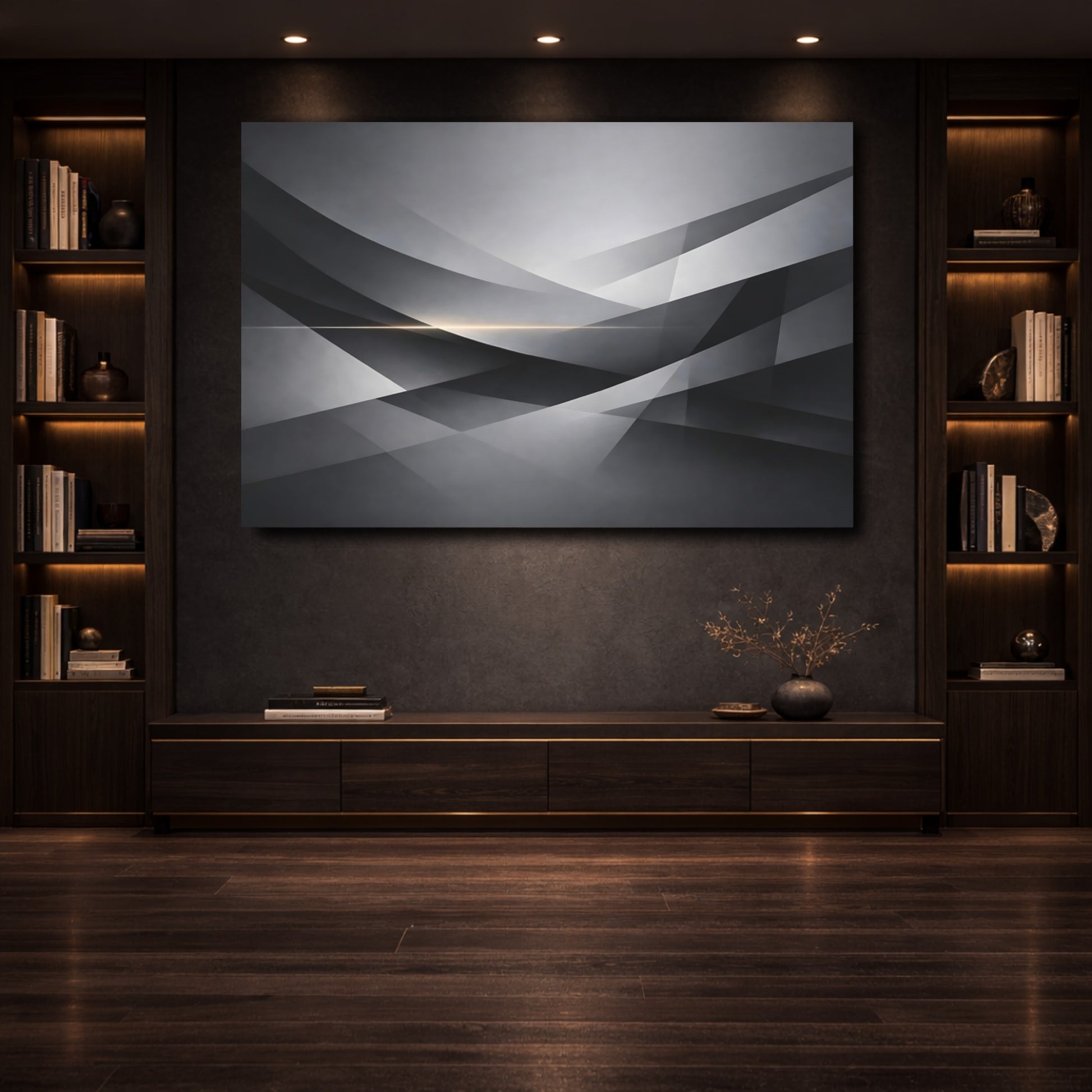 Mockup 3. Abstract Geometric Shapes Gray Geometric shown as stretched canvas wall art