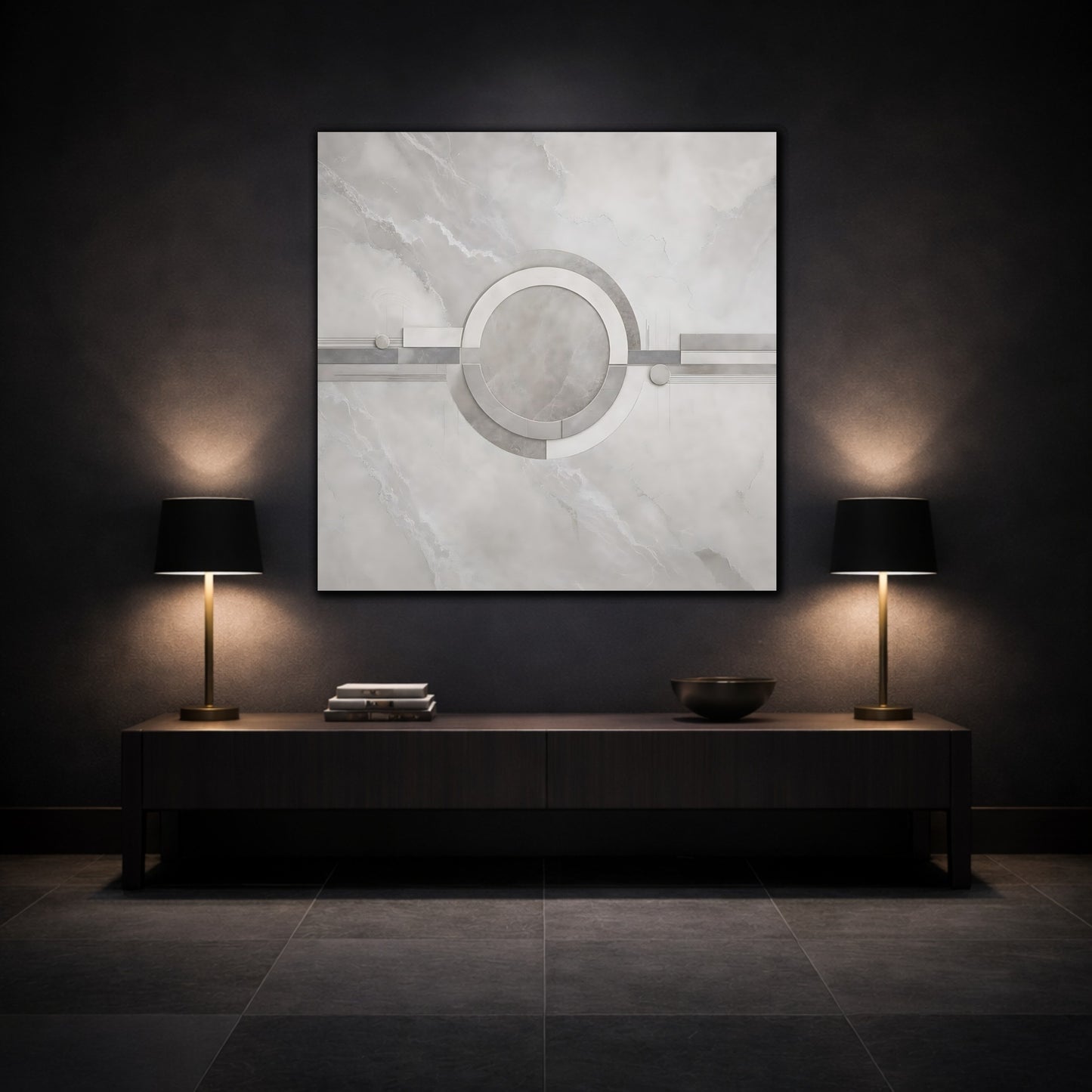 Mockup 3. Abstract Geometric Shapes Gray Geometric shown as stretched canvas wall art