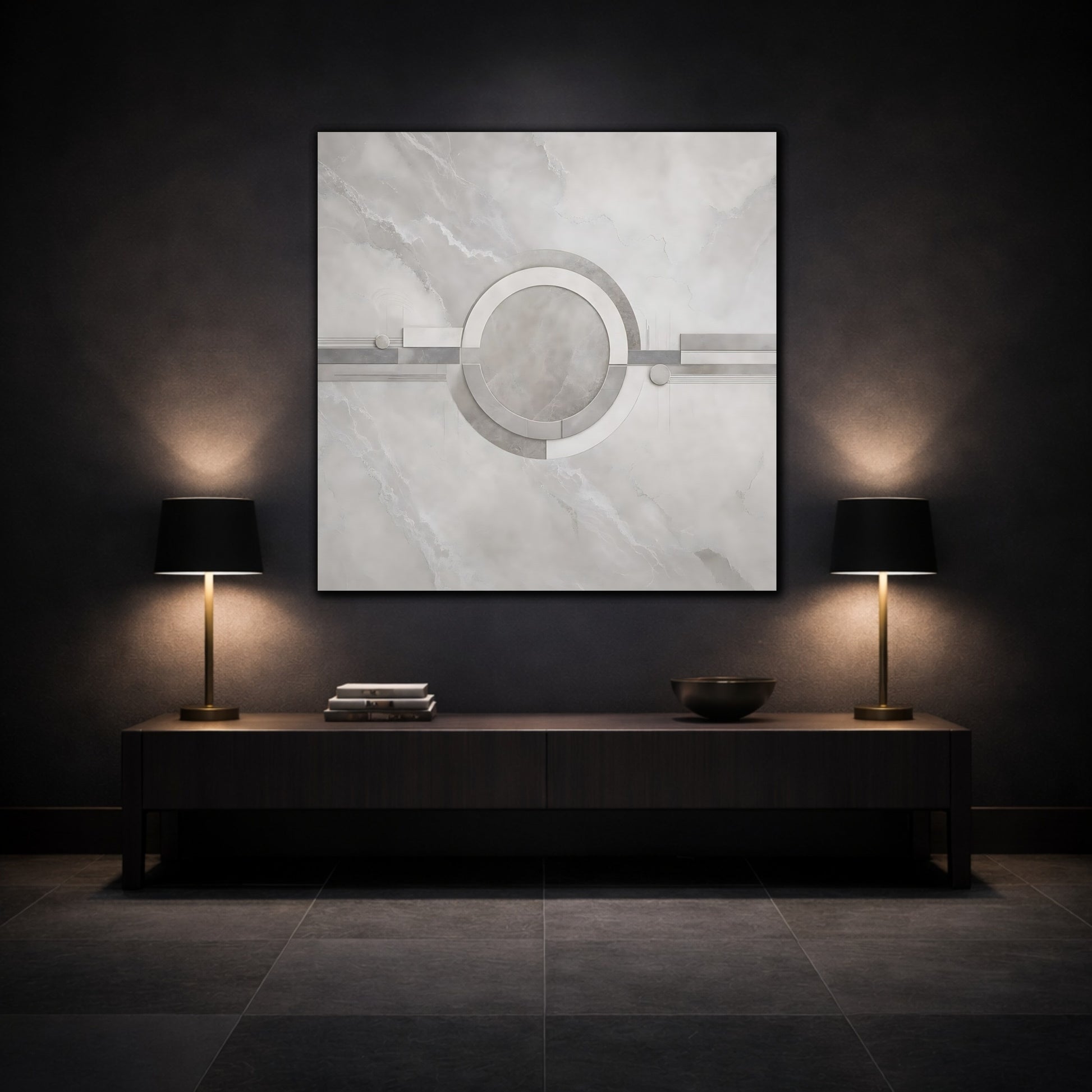 Mockup 3. Abstract Geometric Shapes Gray Geometric shown as stretched canvas wall art